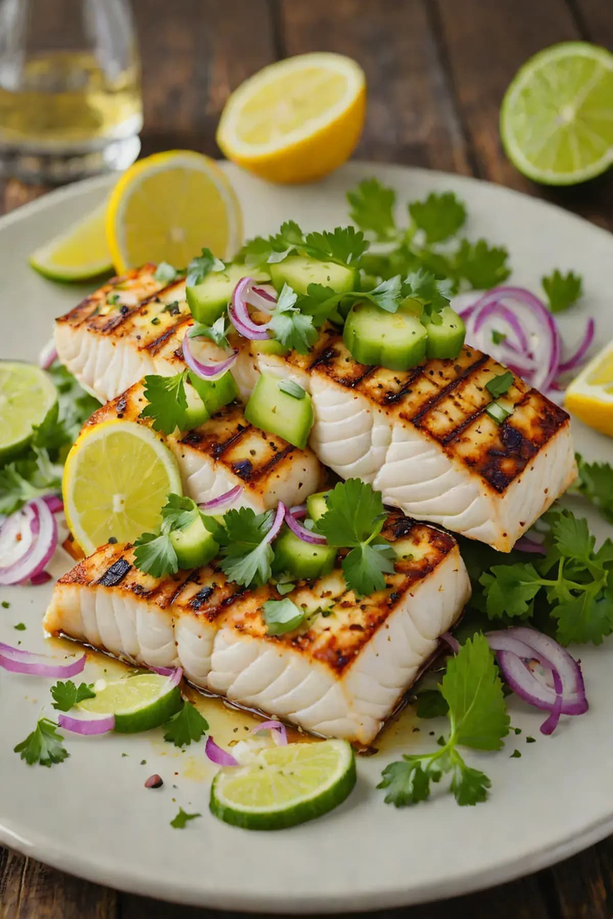 Grilled Halibut with Cucumber Salsa and Lemon Butter