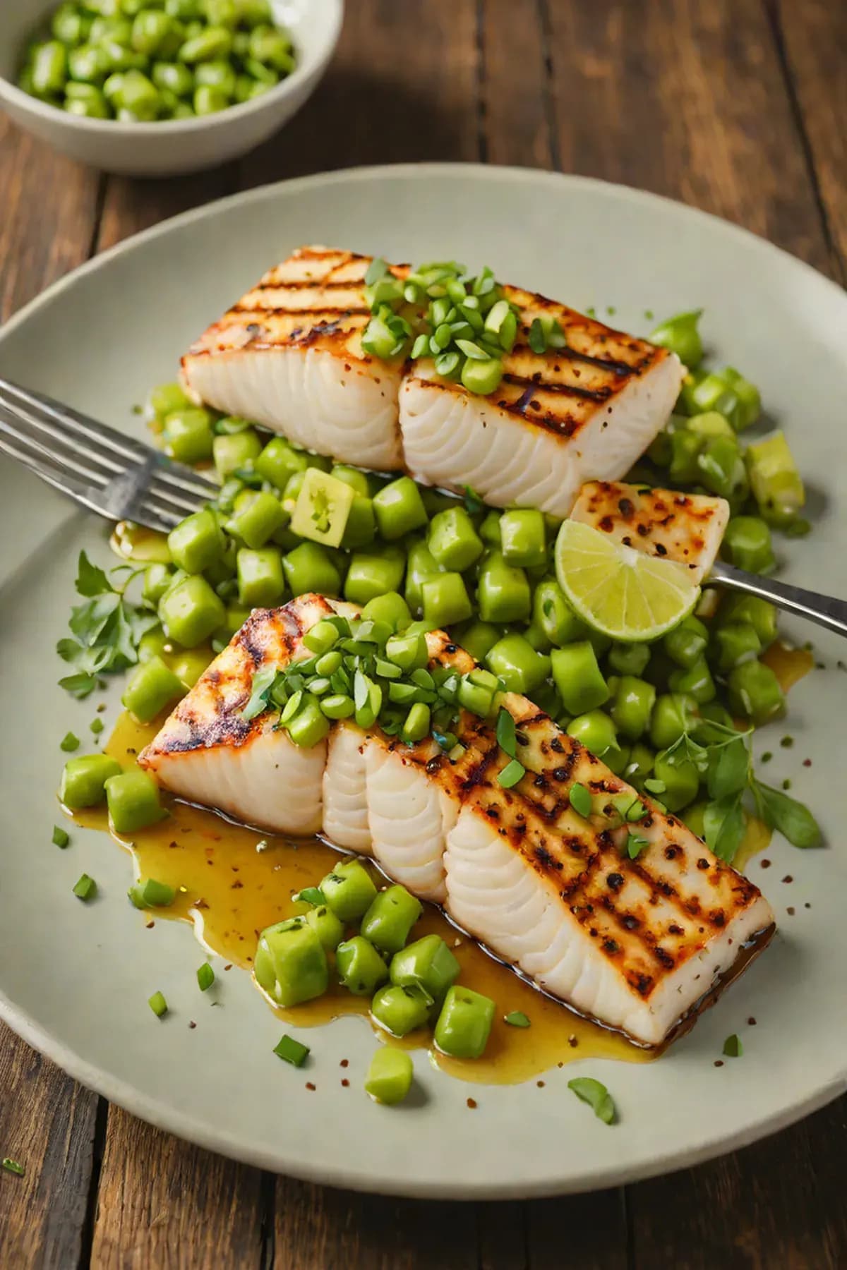 Grilled Halibut with Edamame