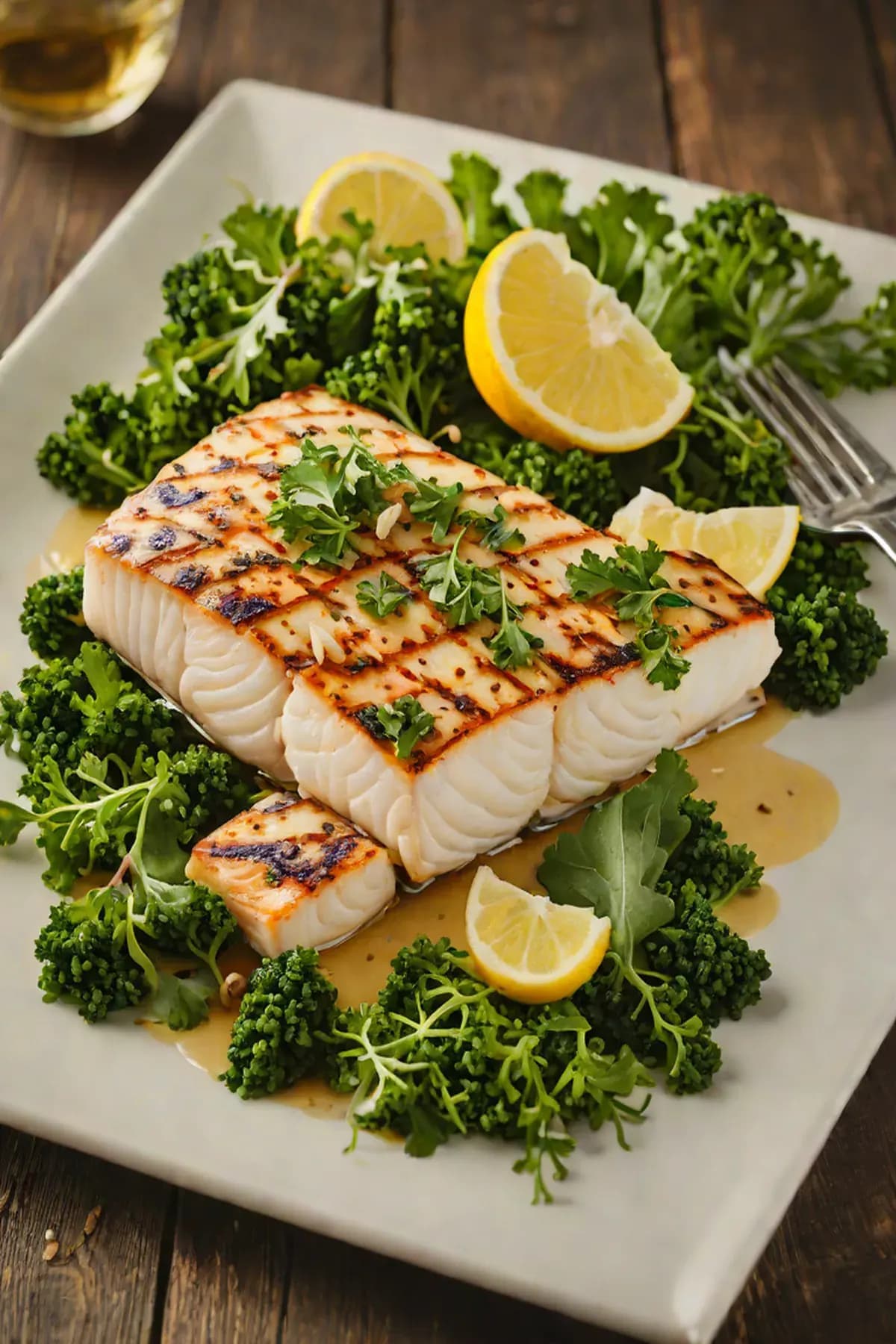 Grilled Halibut with Kale