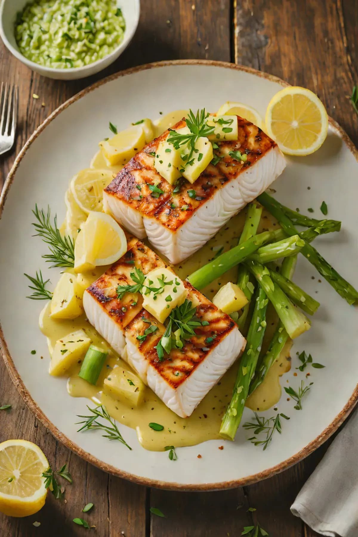 Grilled Halibut with Leek and Lemon Butter