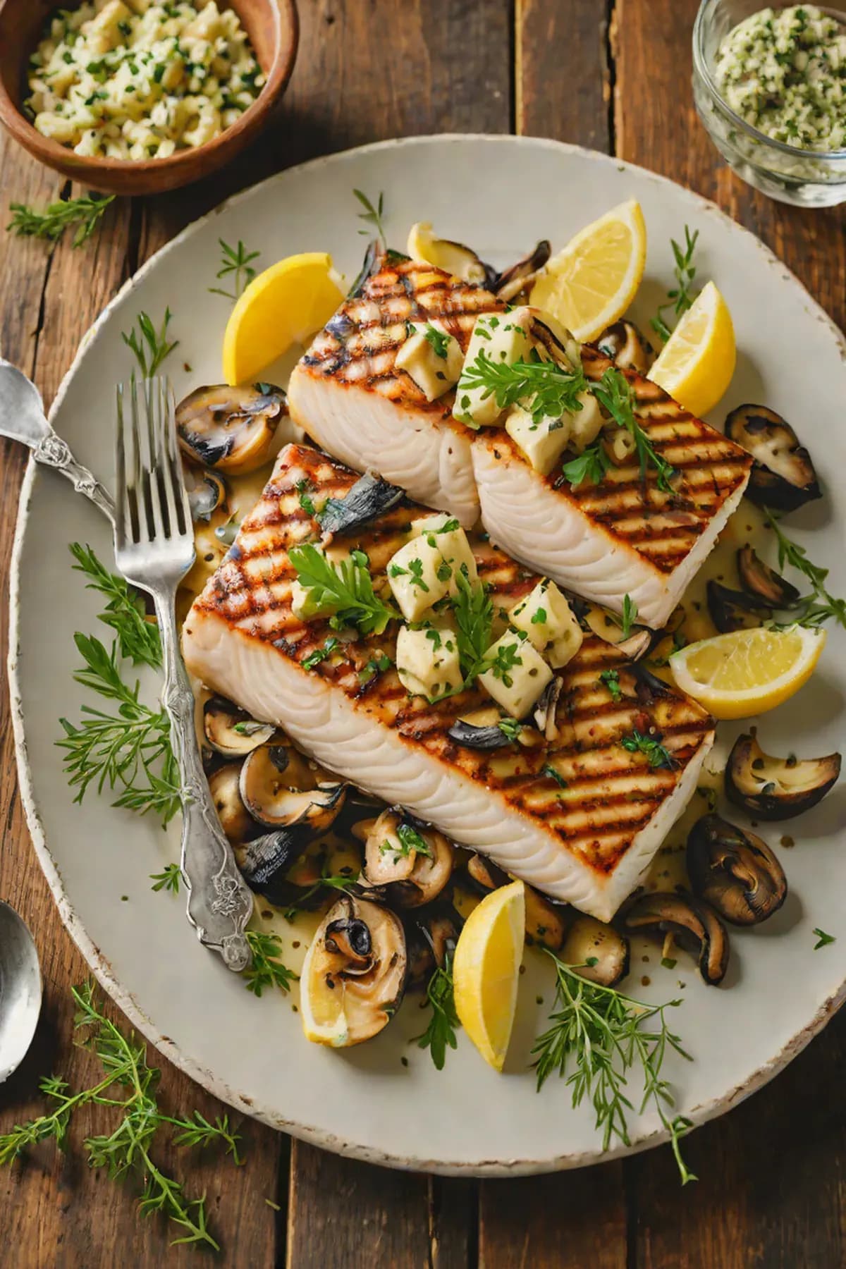 Grilled Halibut with Mushroom and Herb Butter