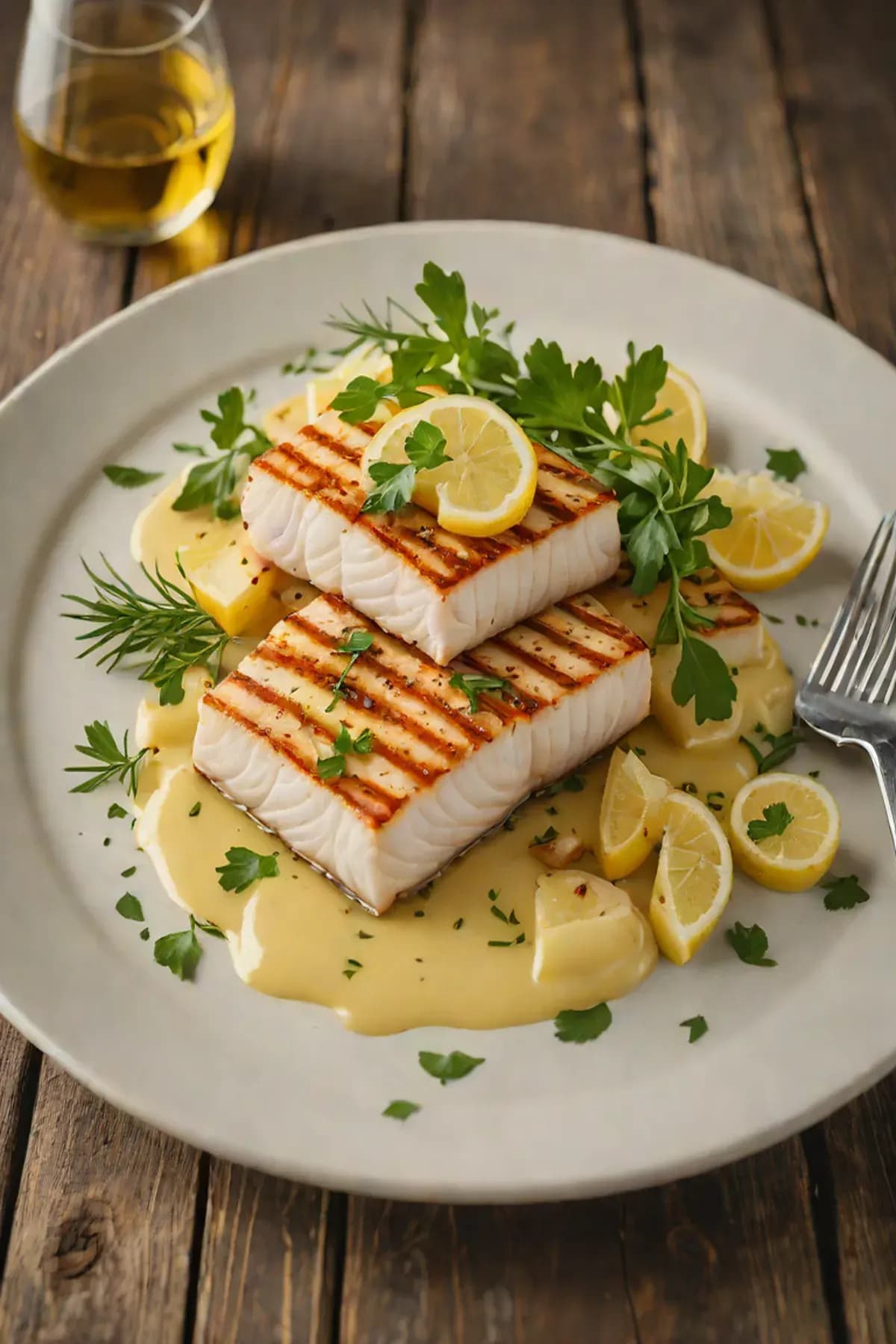 Grilled Halibut with Roasted Parsnip and Citrus Beurre Blanc