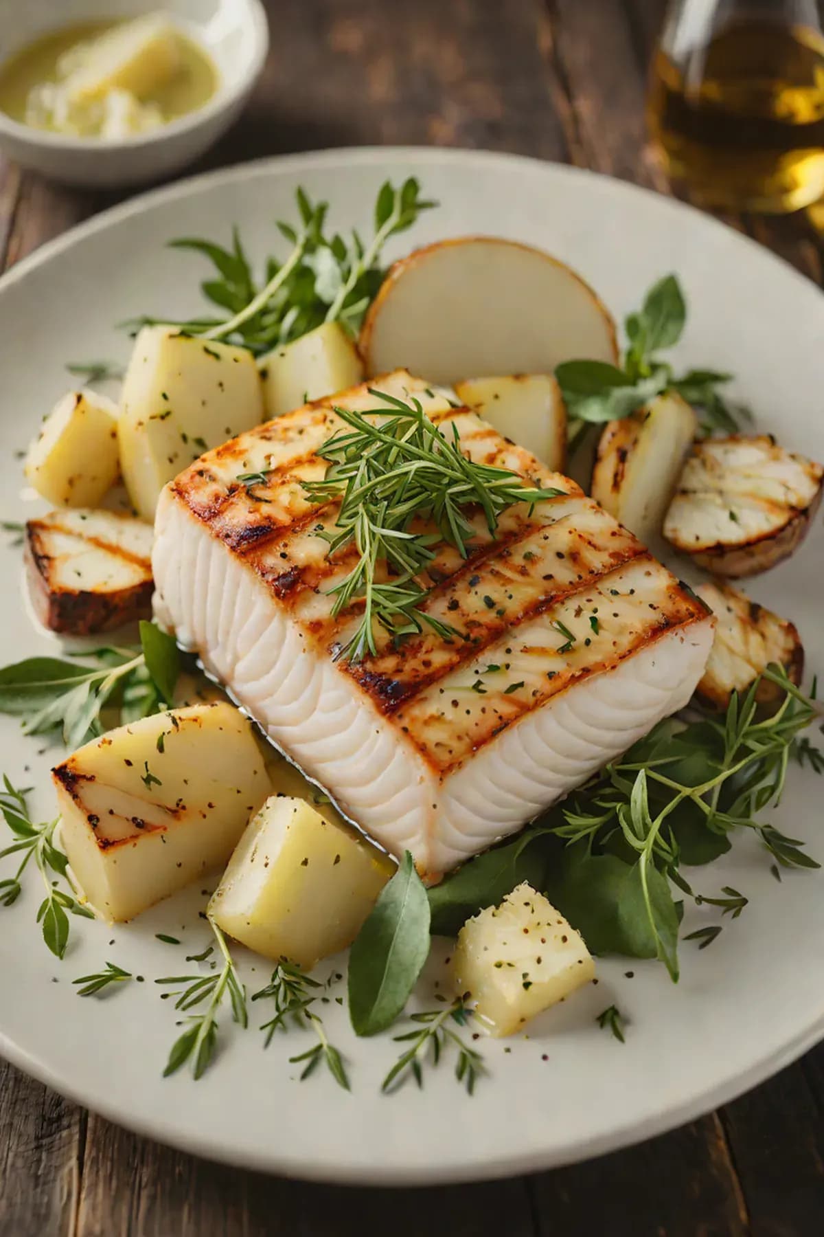 Grilled Halibut with Roasted Turnip and Herb Butter