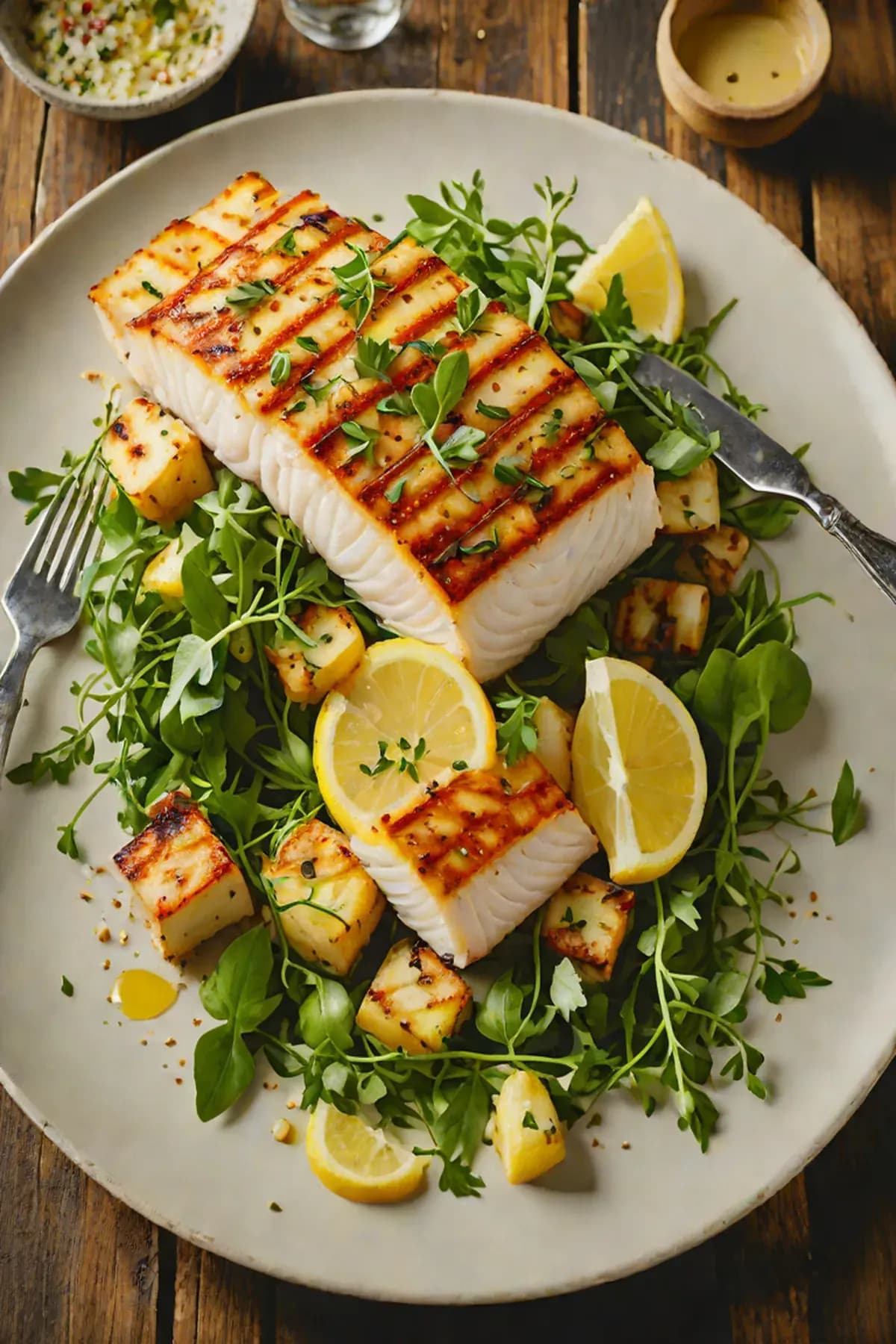 Grilled Halibut with Rocket