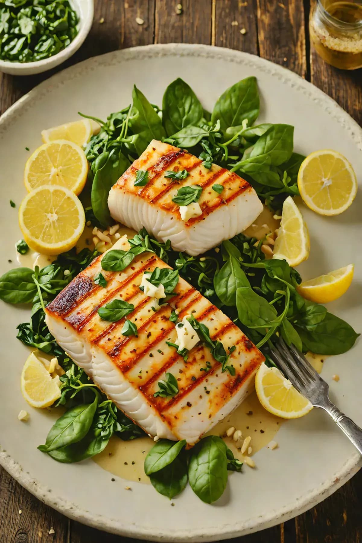 Grilled Halibut with Spinach