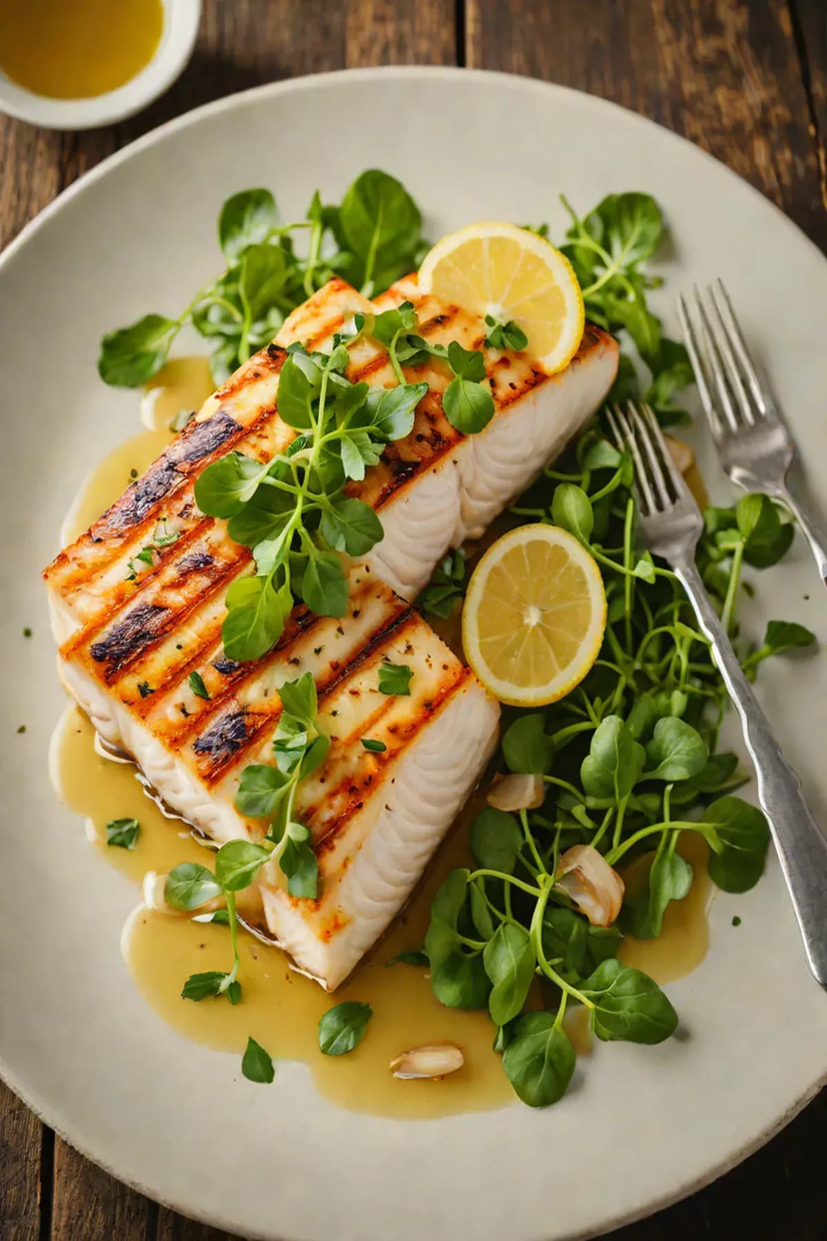 Grilled Halibut with Watercress