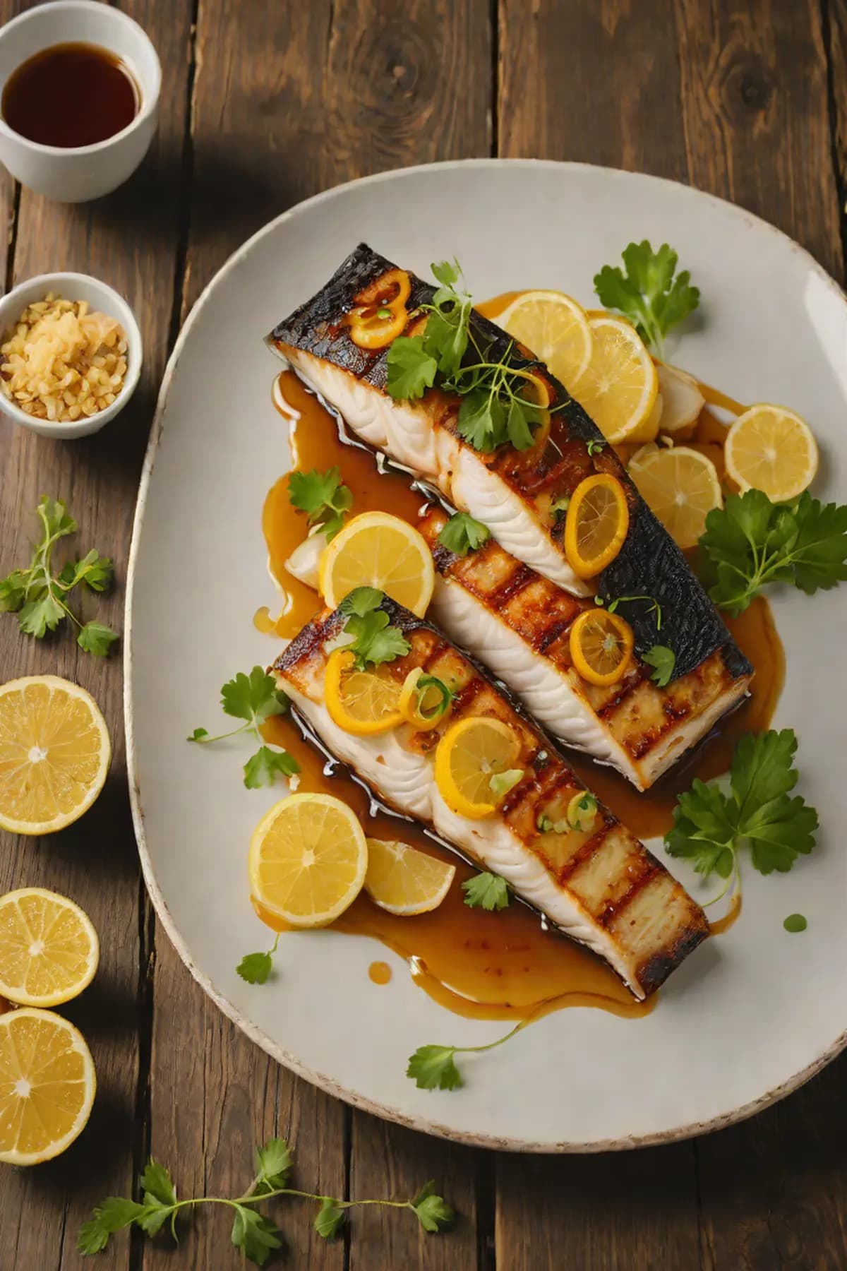 Grilled Sea Bass with Daikon and Citrus Glaze