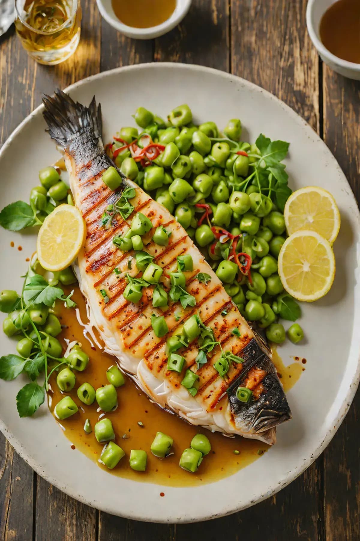 Grilled Sea Bass with Edamame