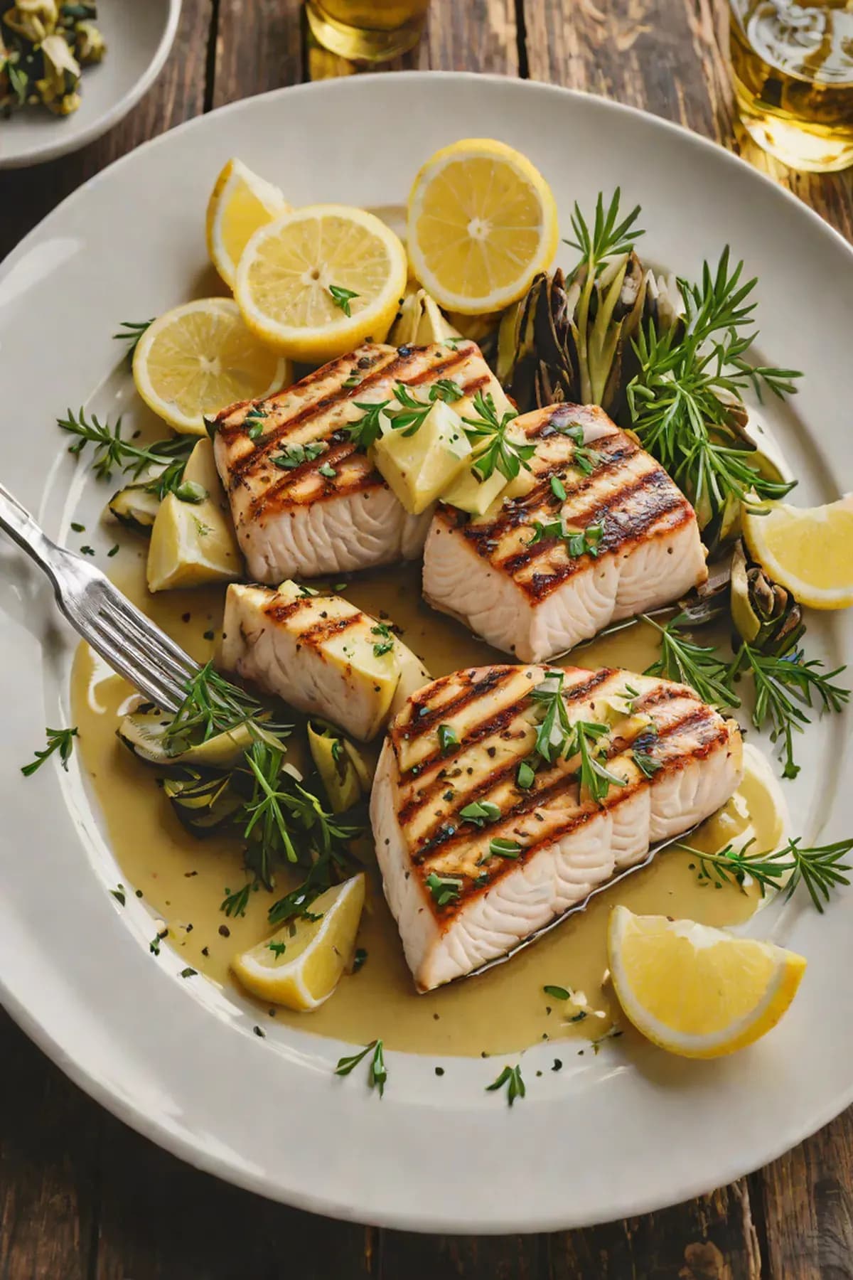 Grilled Swordfish with Artichoke and Lemon Butter