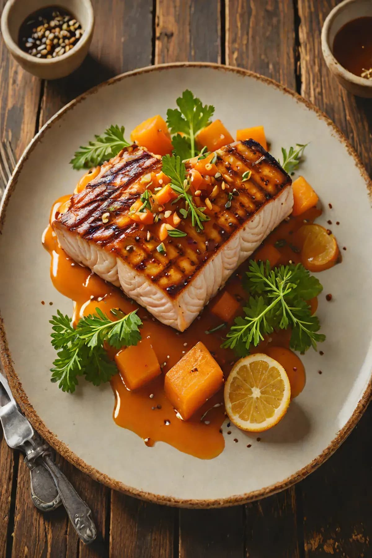 Grilled Swordfish with Carrot and Ginger Glaze