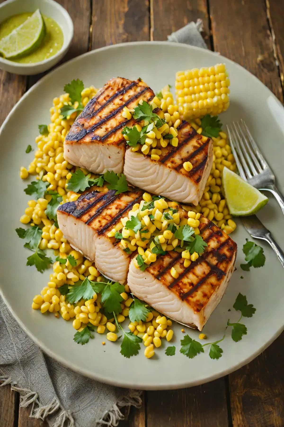 Grilled Swordfish with Corn and Cilantro-Lime Butter