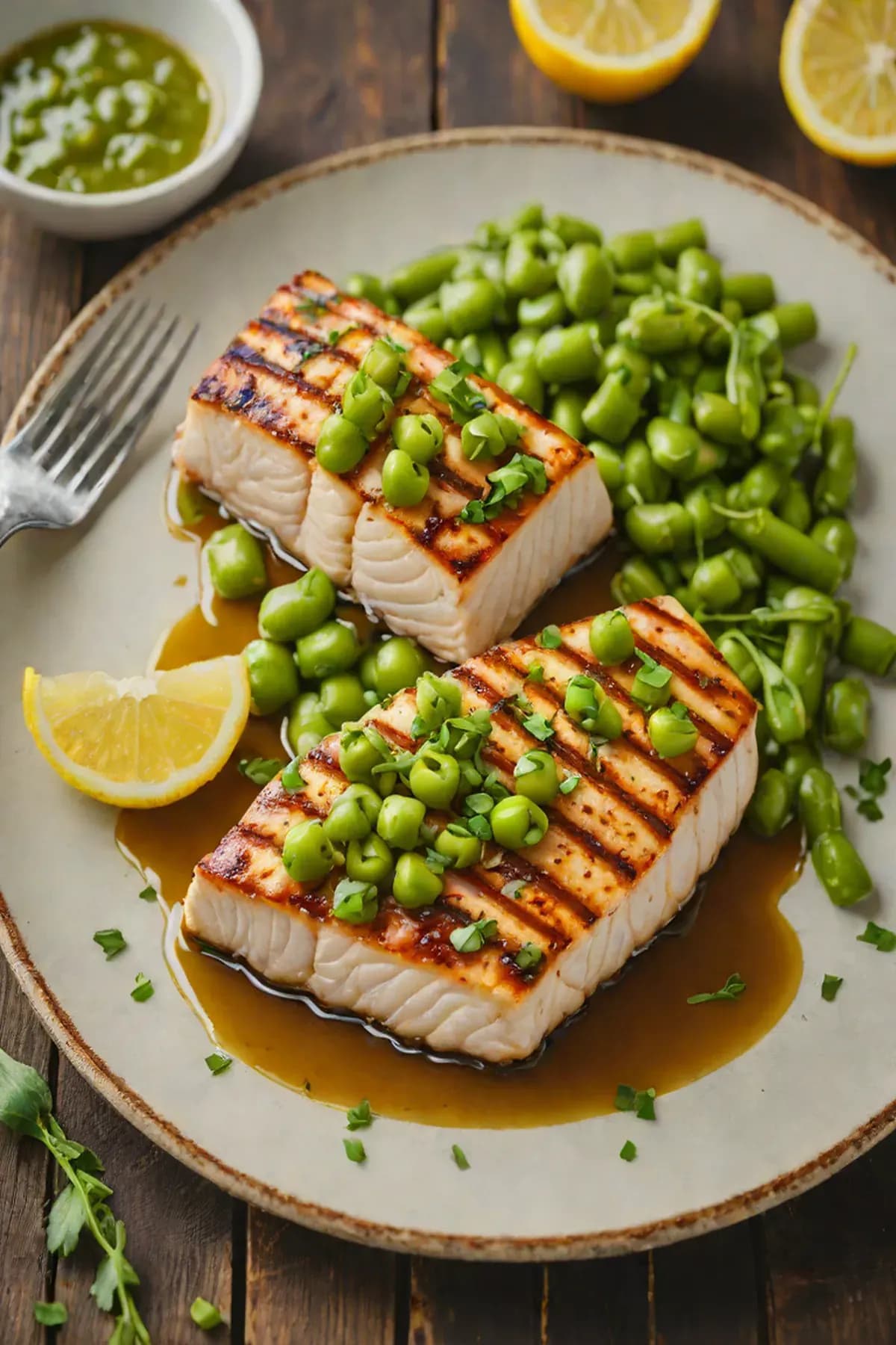 Grilled Swordfish with Edamame