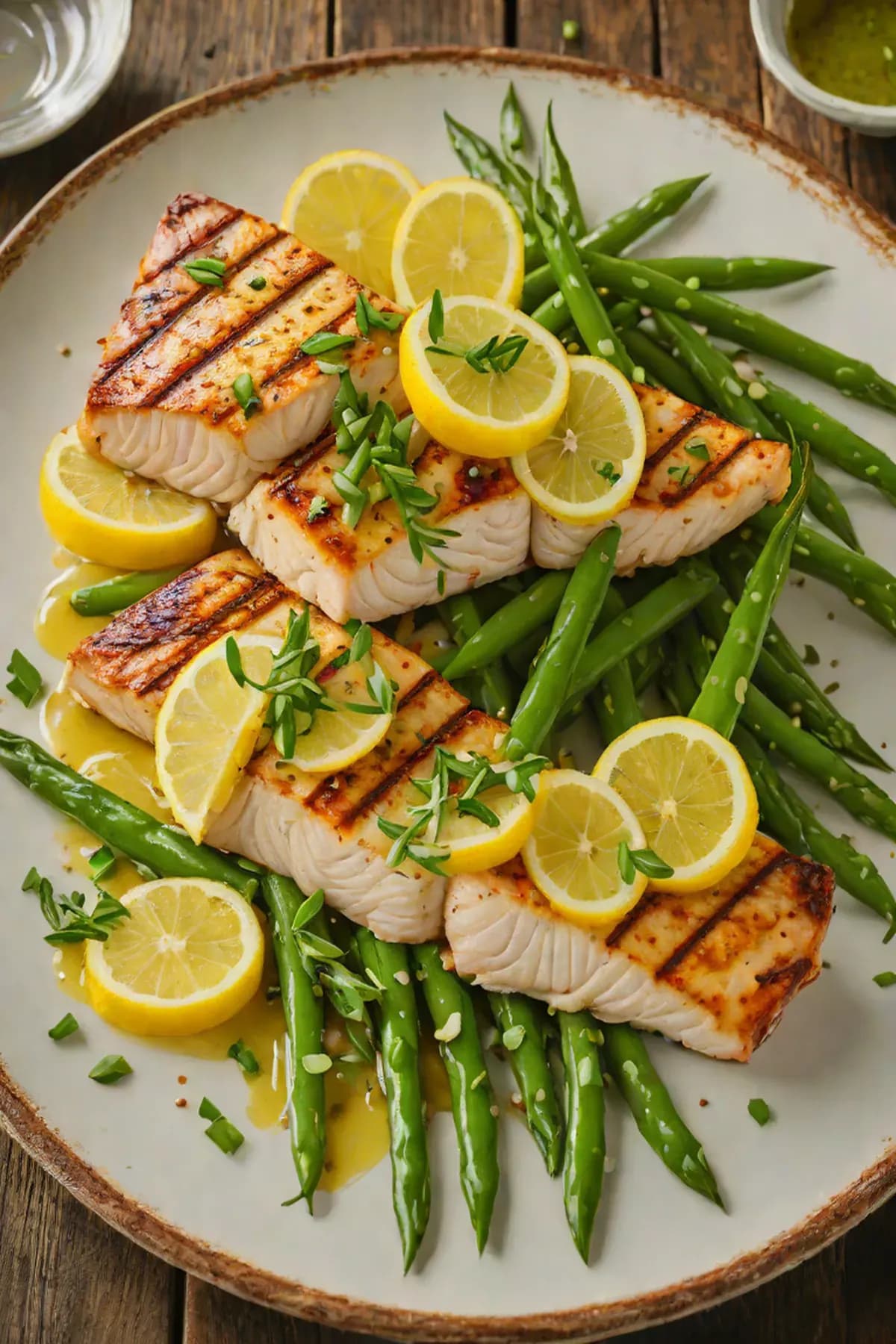 Grilled Swordfish with Green Bean and Lemon Butter Sauce