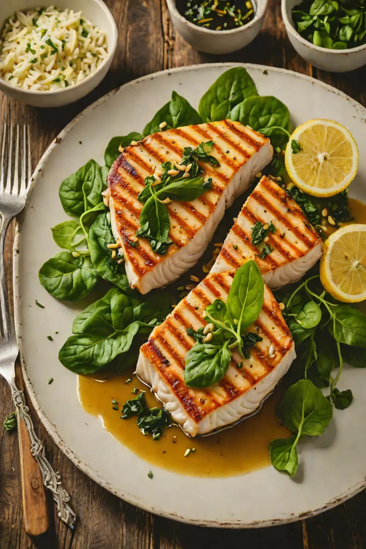 Grilled Swordfish with Spinach
