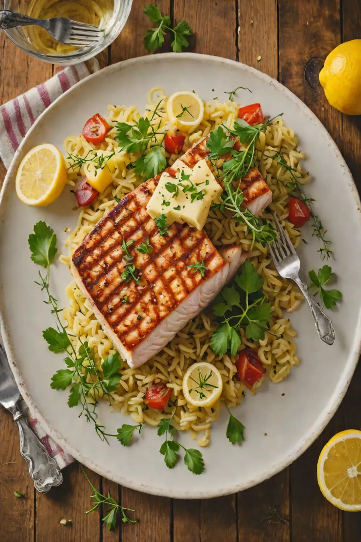 Grilled Swordfish with Turnip Hash and Lemon Butter