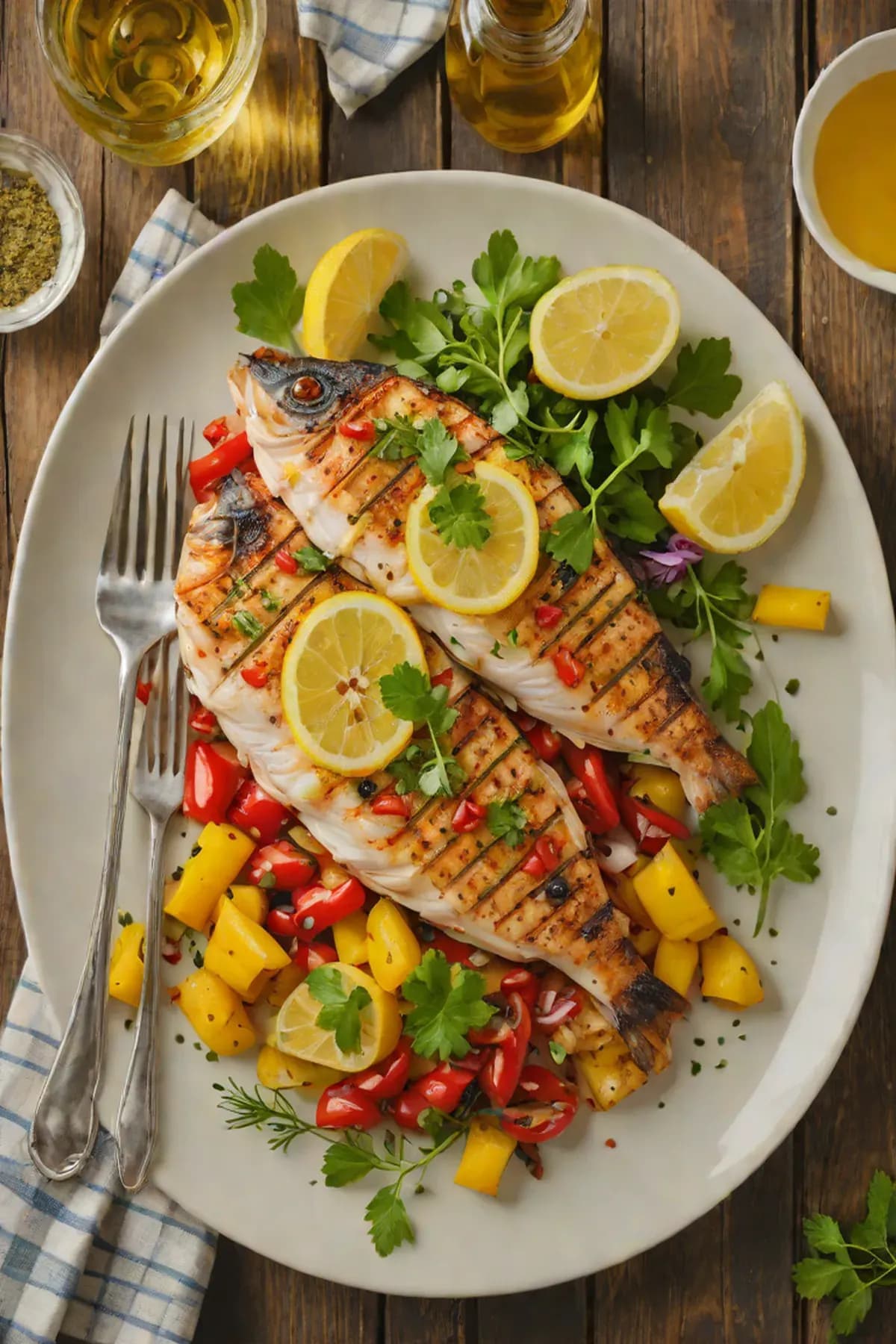 Grilled Tilapia with Bell Pepper and Lemon Herb Butter