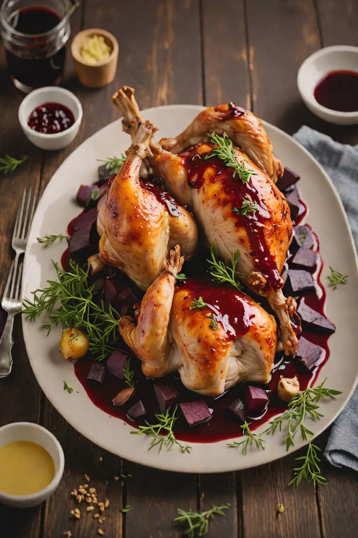 Roasted Chicken with Beetroot and Herb Jus
