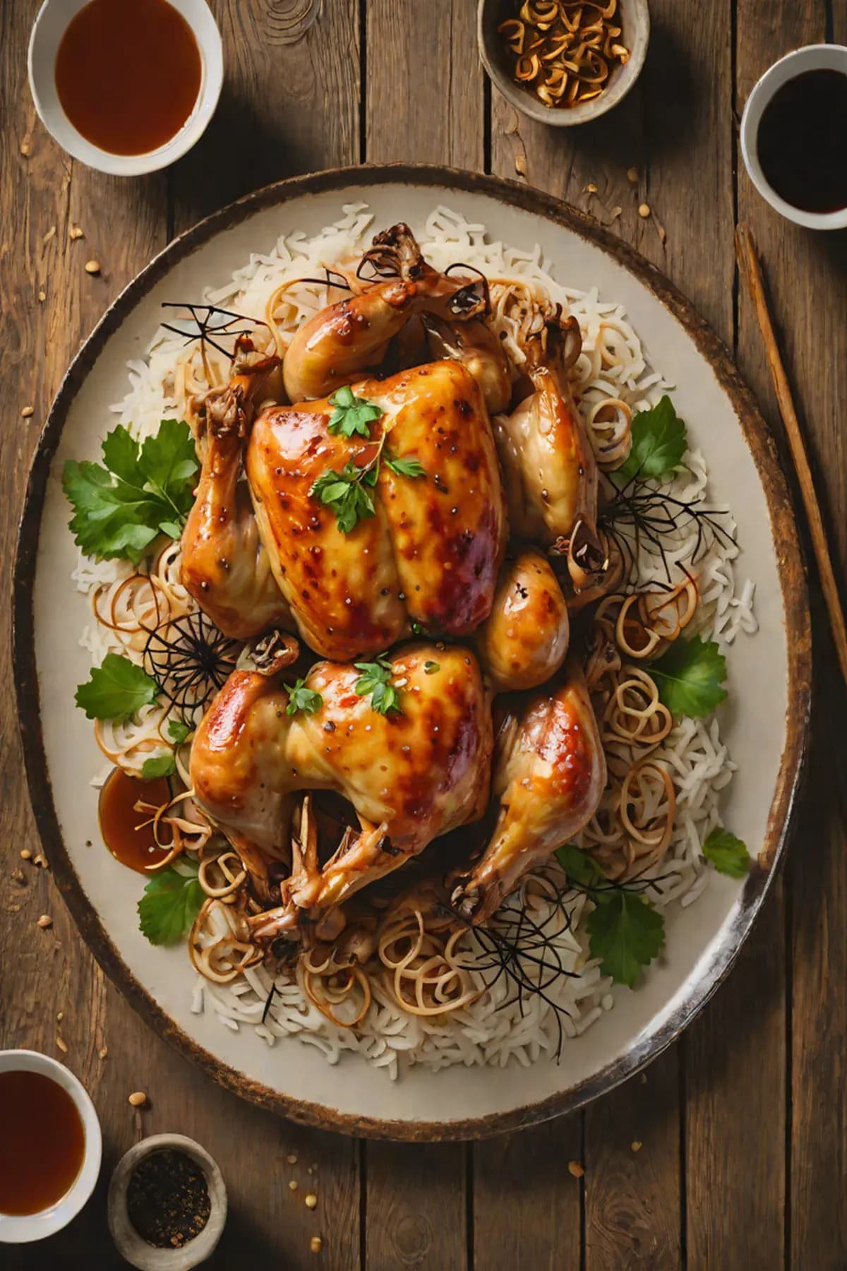 Roasted Chicken with Lotus Root and Ginger-Soy Glaze
