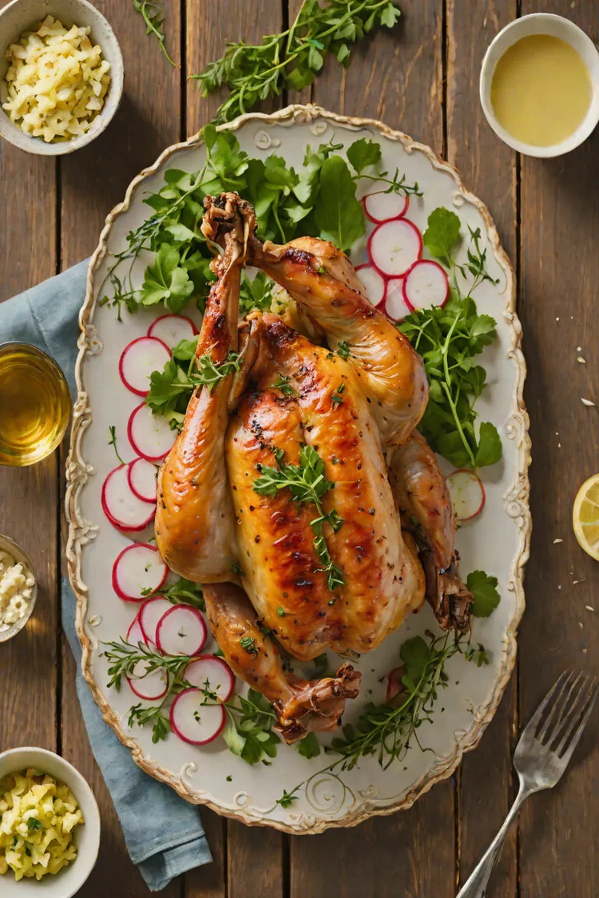Roasted Chicken with Radish and Herb Butter