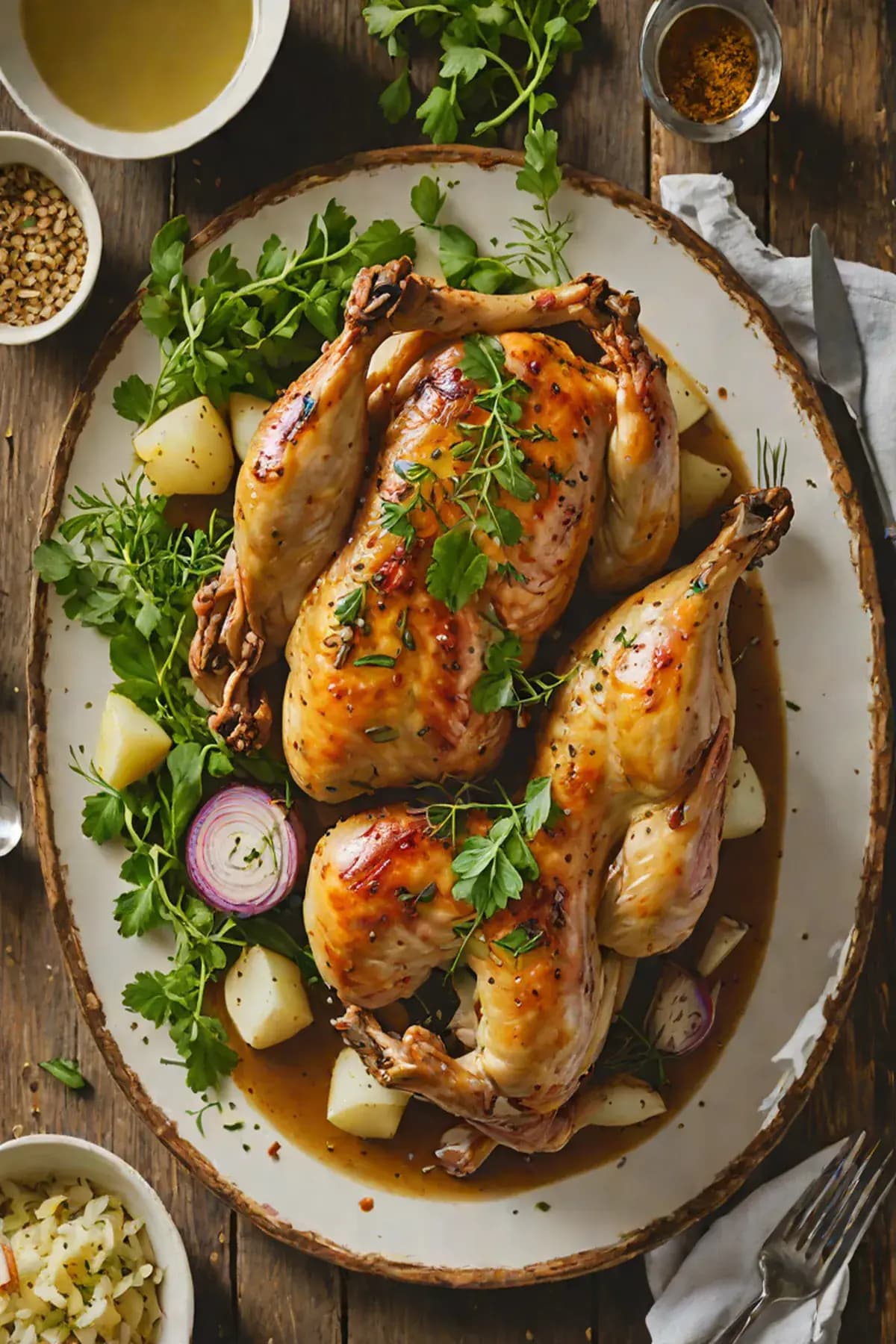 Roasted Chicken with Turnip and Herb Glaze