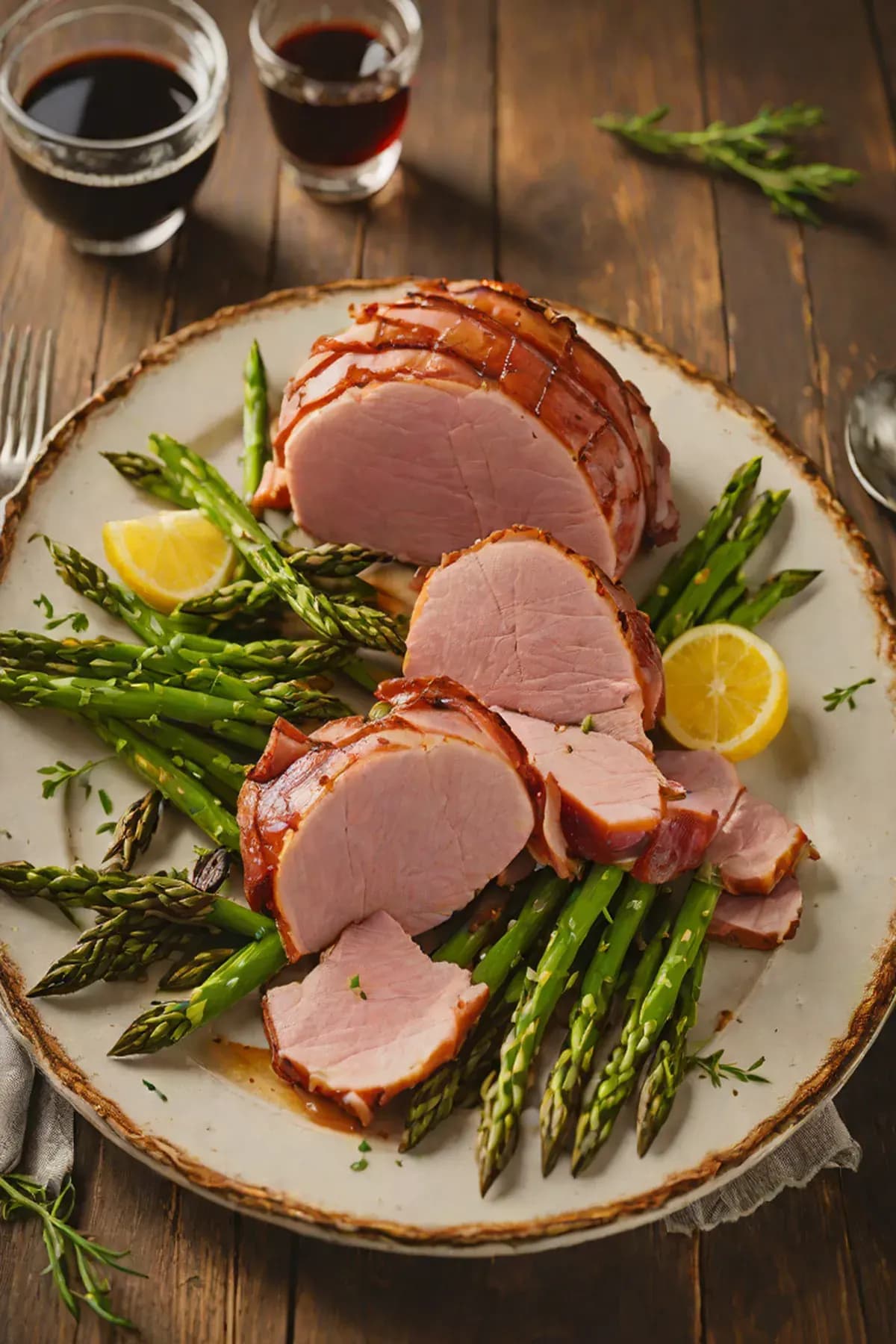 Roasted Ham with Asparagus