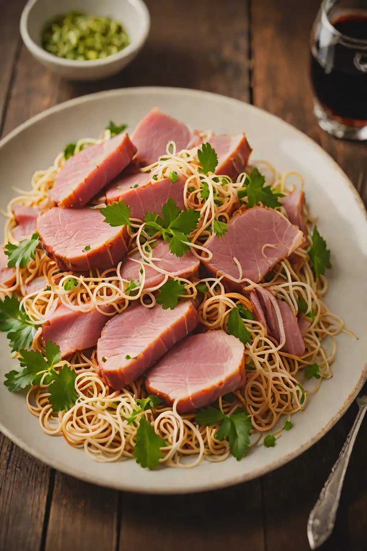 Roasted Ham with Bean Sprout Stir-Fry
