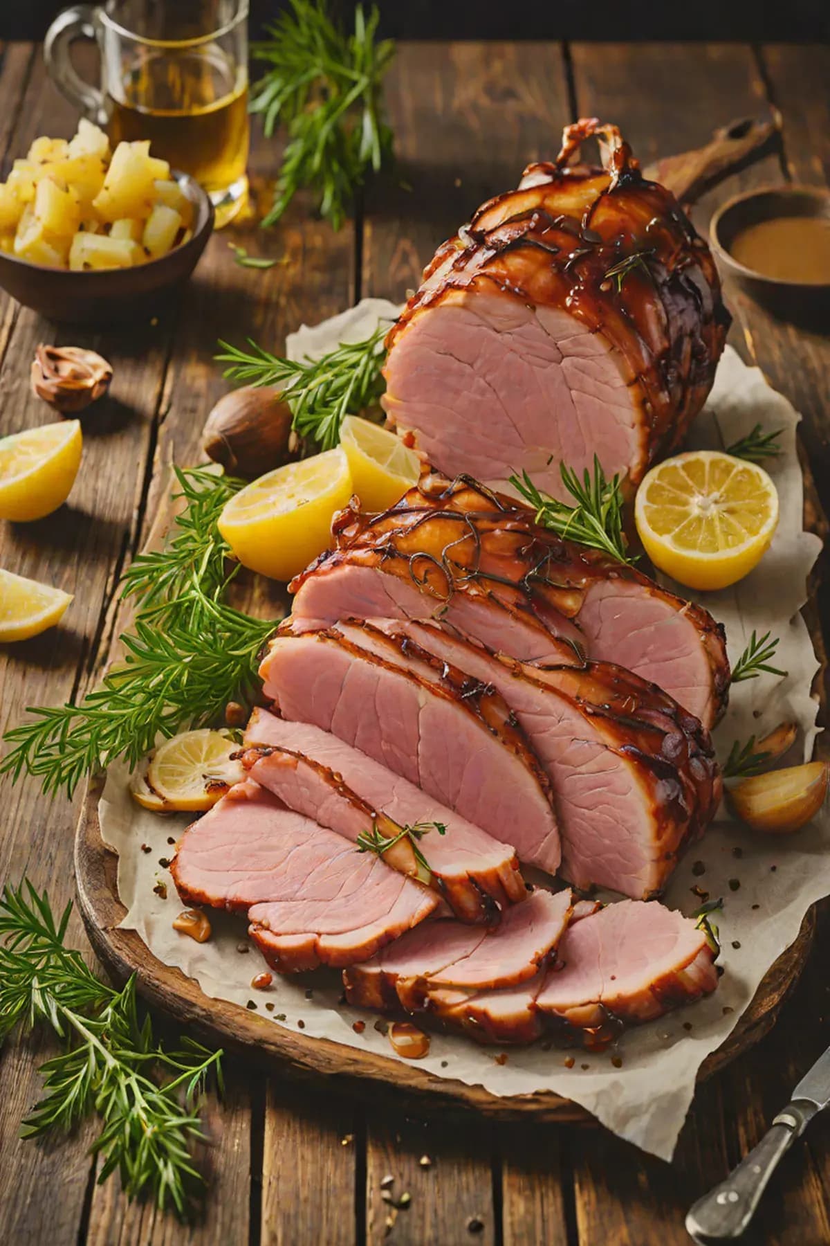 Roasted Ham with Caramelized Onion and Herb Glaze