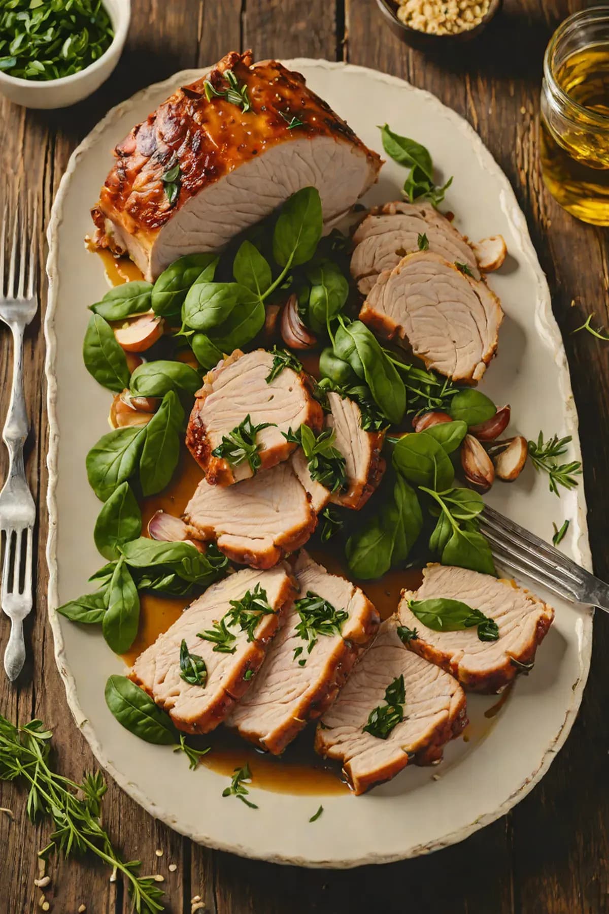 Roasted Pork with Spinach