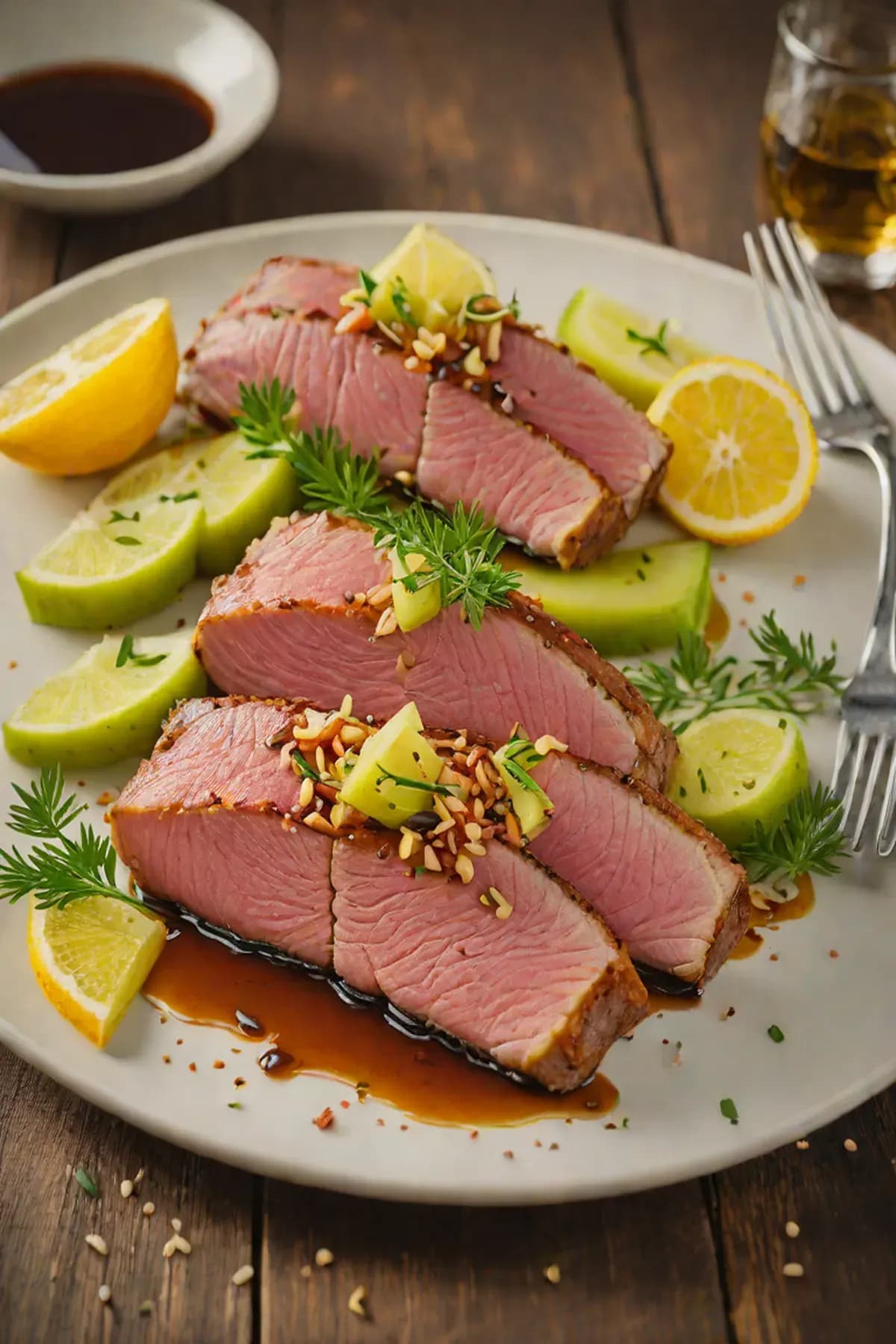 Roasted Tuna with Leek and Citrus Glaze