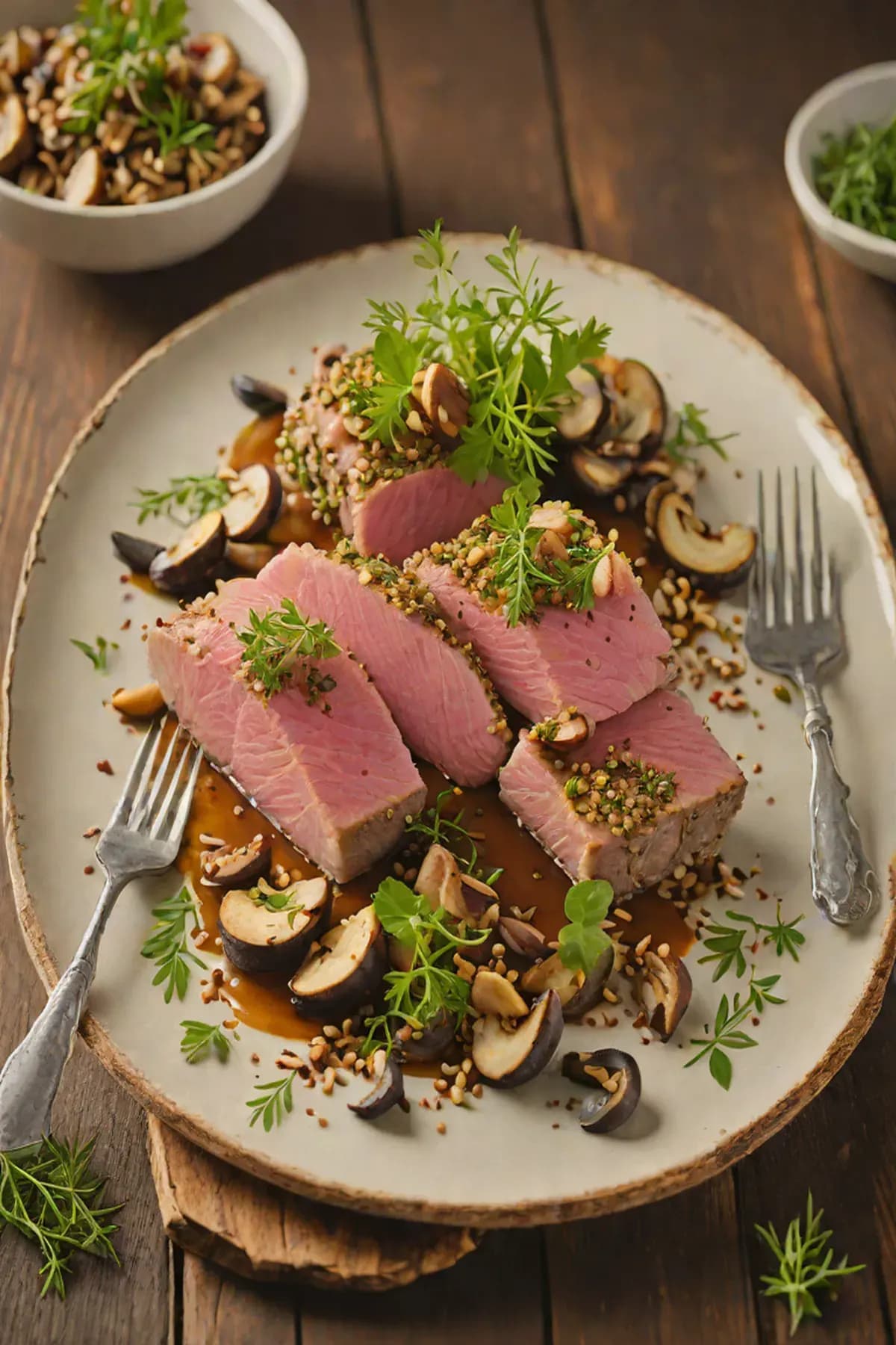 Roasted Tuna with Mushroom and Herb Crust