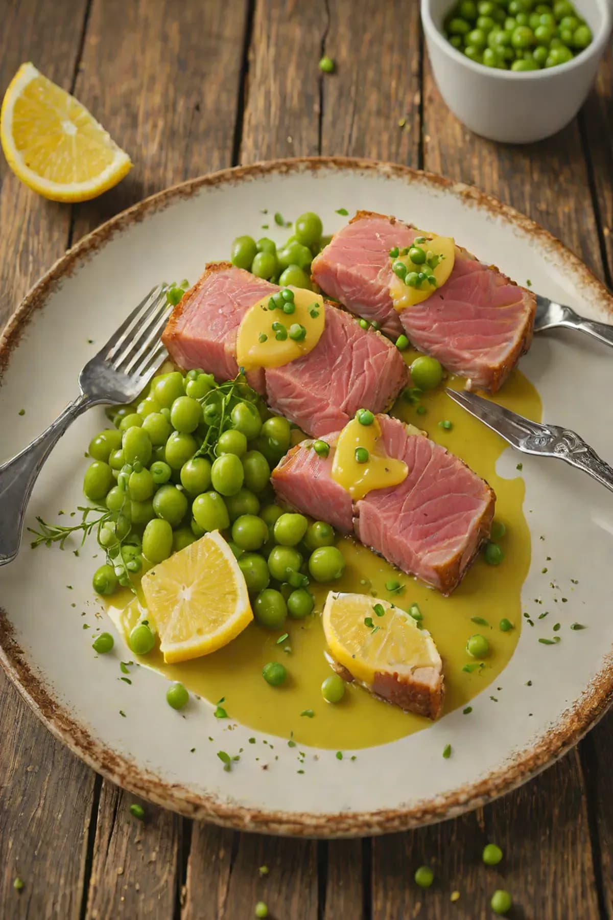 Roasted Tuna with Pea and Lemon Butter Sauce