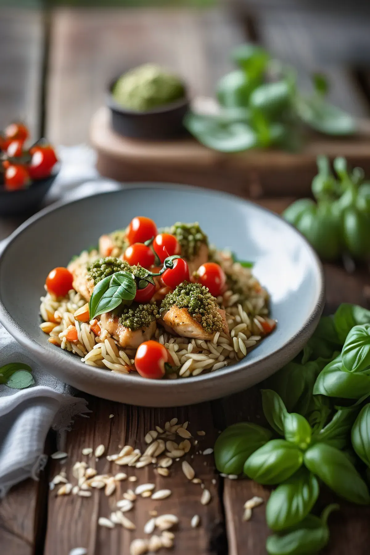 Chicken & orzo with pesto crumb
