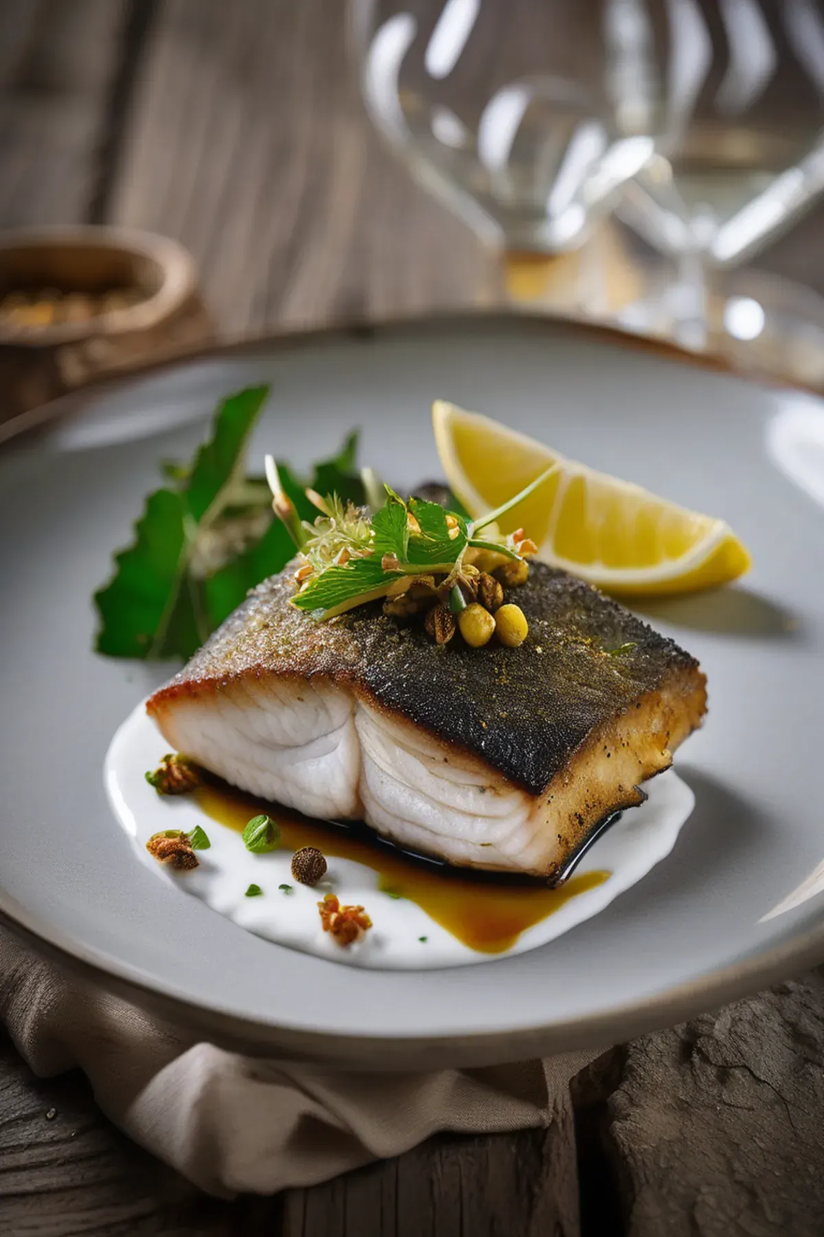 Crispy seabass with preserved lemon yogurt
