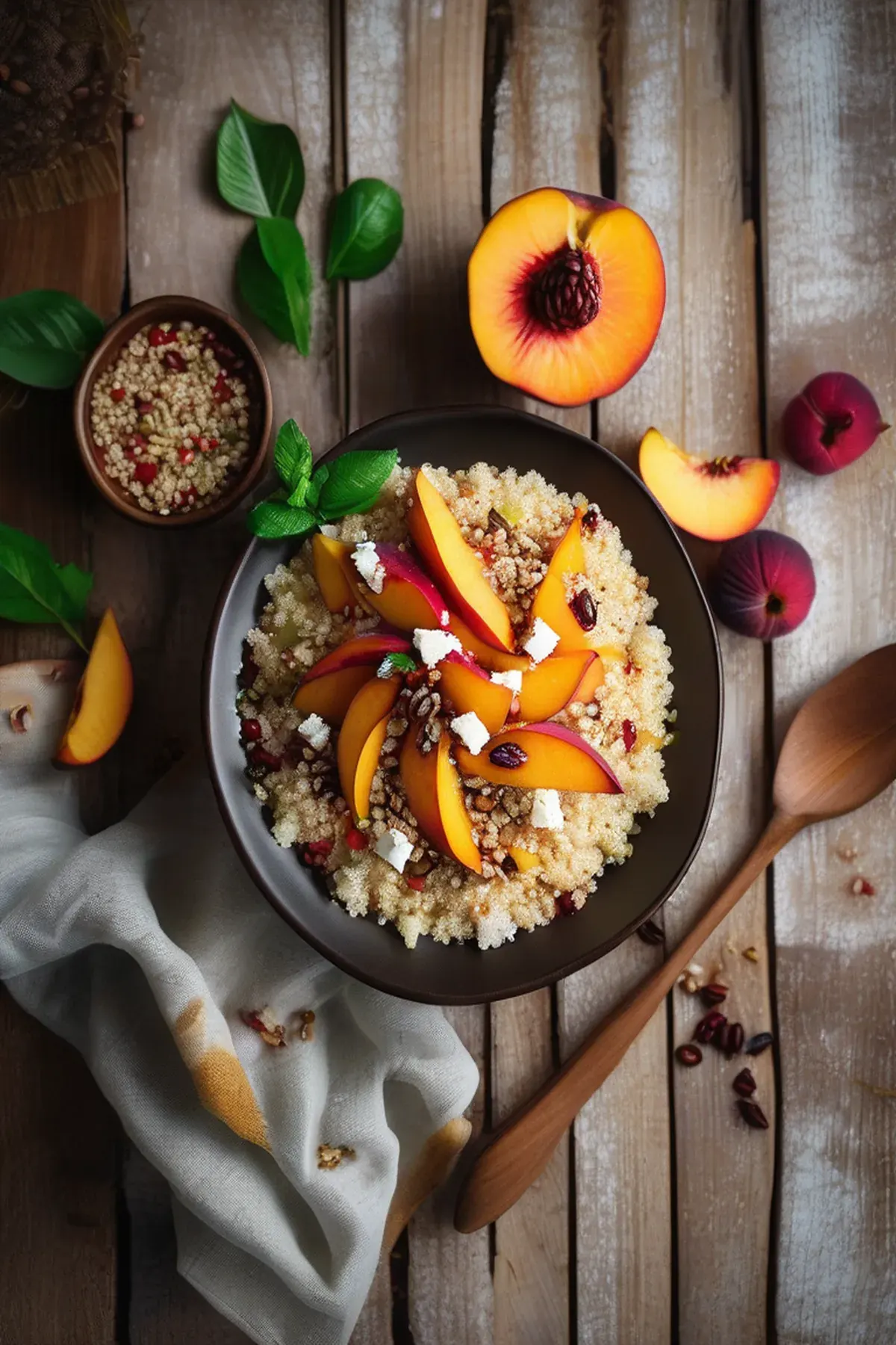 Feta & peach couscous