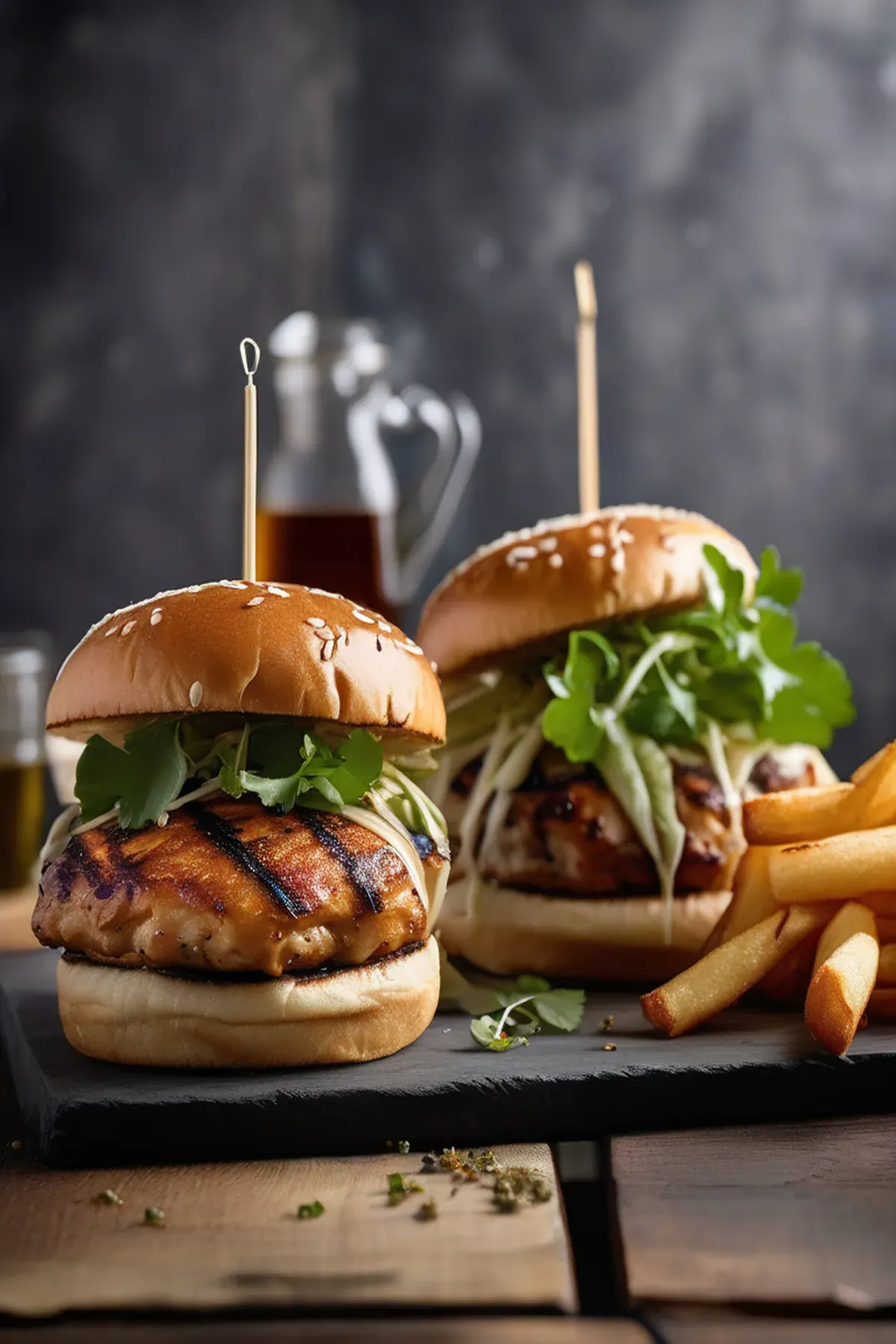 Griddled chicken burgers with coleslaw
