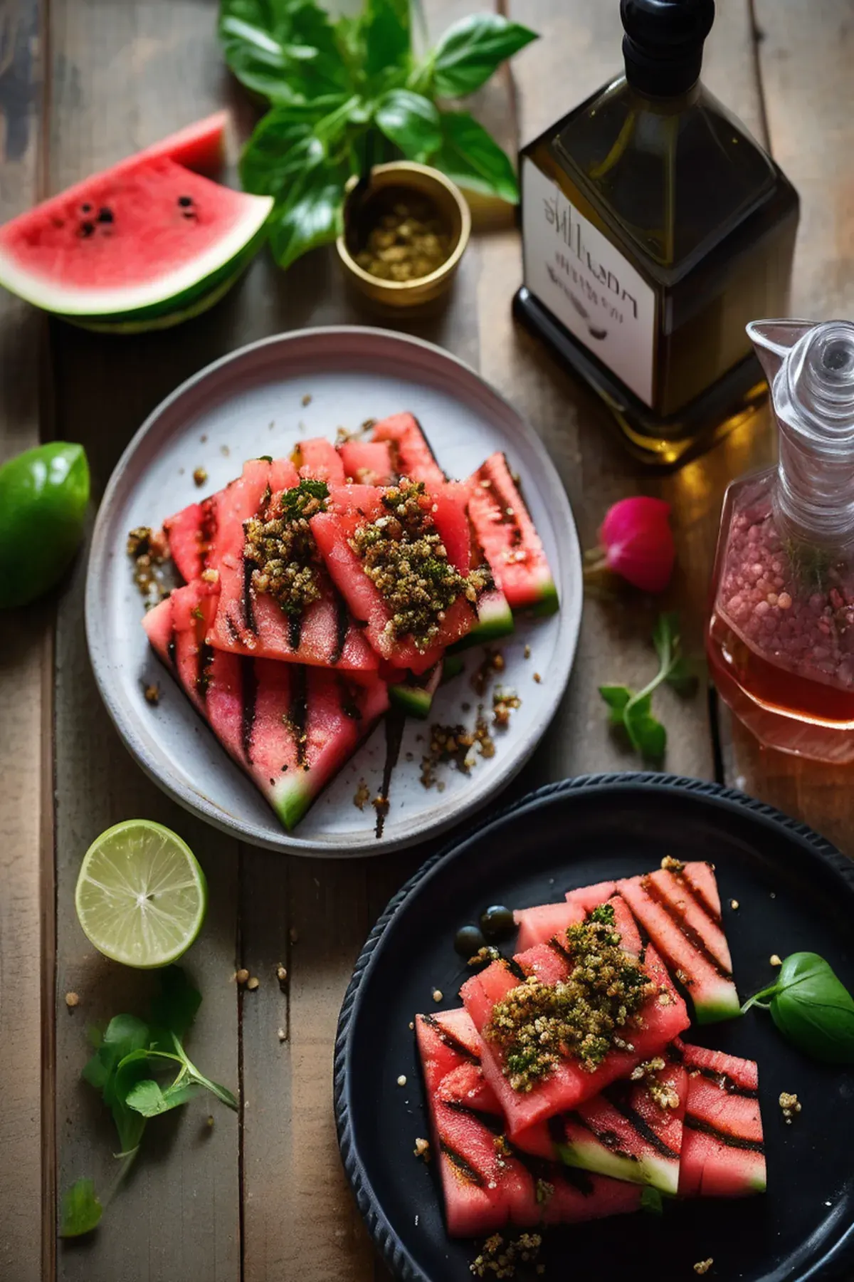 Griddled halloumi with watermelon & caper breadcrumbs