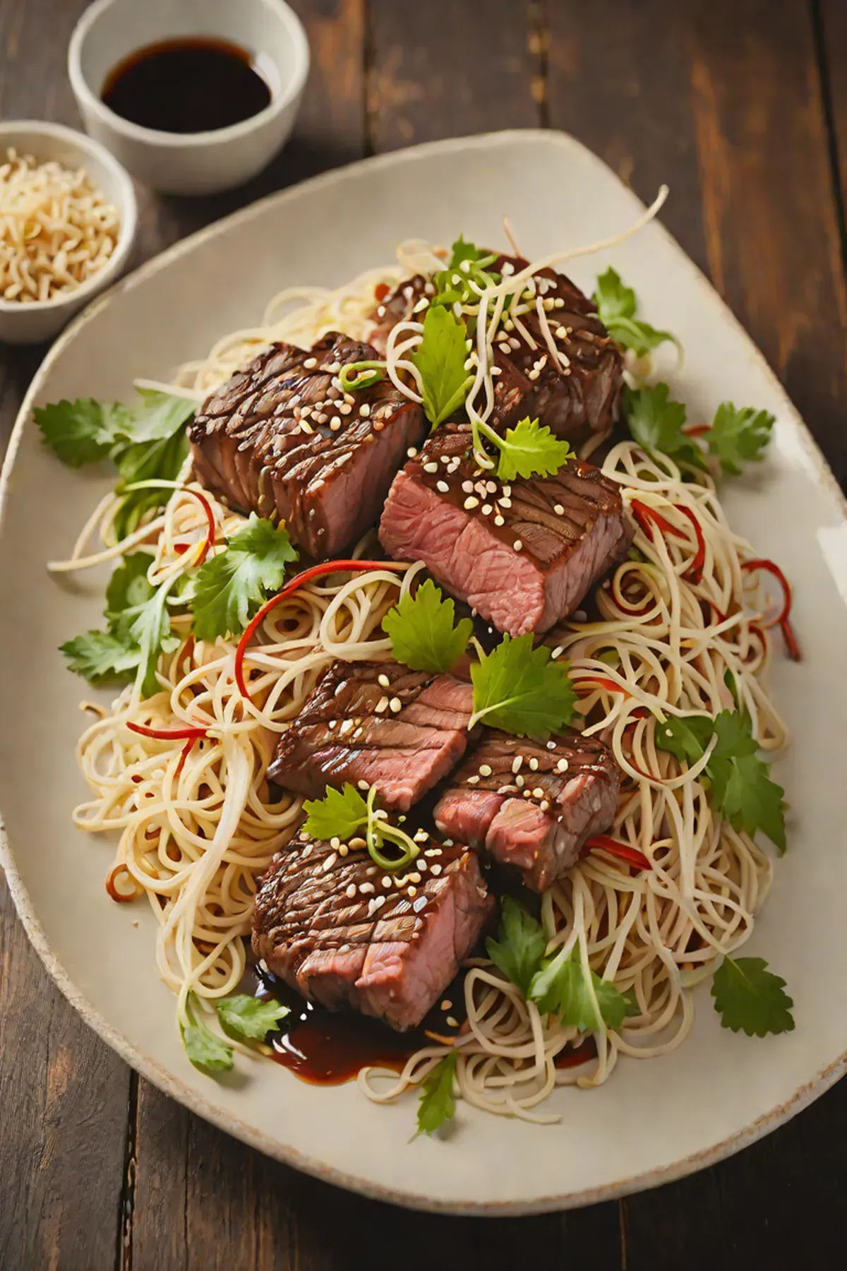 Grilled Beef with Bean Sprout Stir-Fry