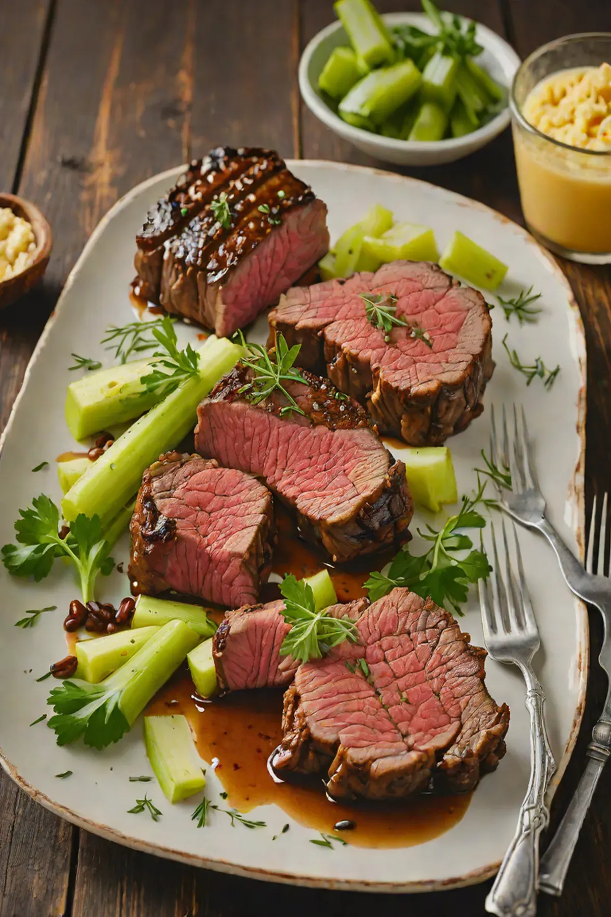 Grilled Beef with Celery and Garlic Butter