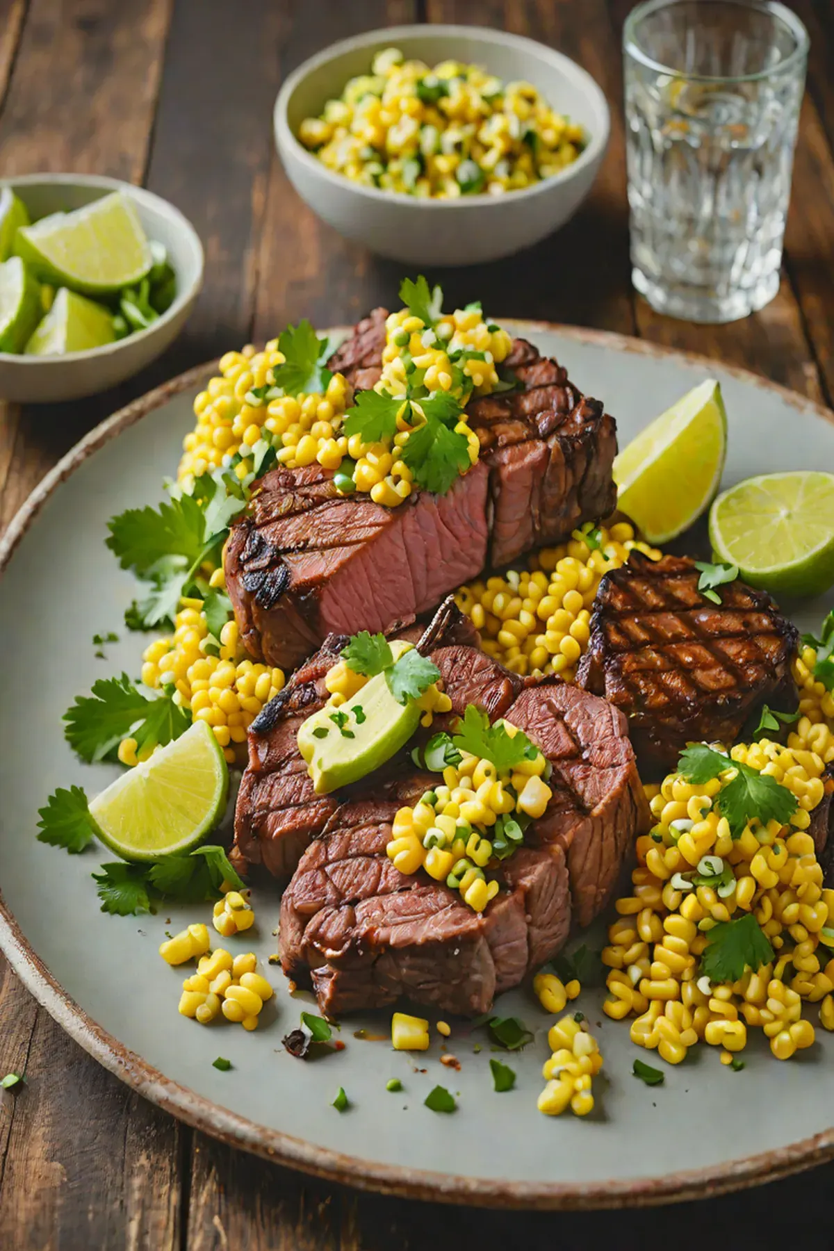 Grilled Beef with Charred Corn and Cilantro Lime Butter