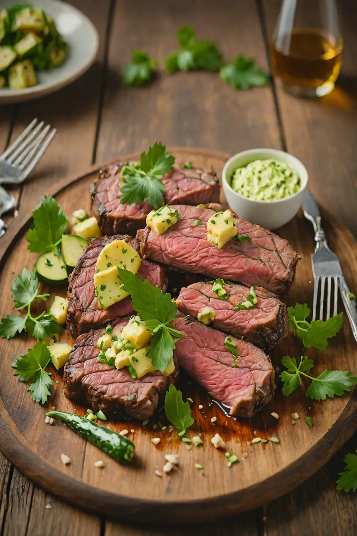 Grilled Beef with Courgette and Herb Butter