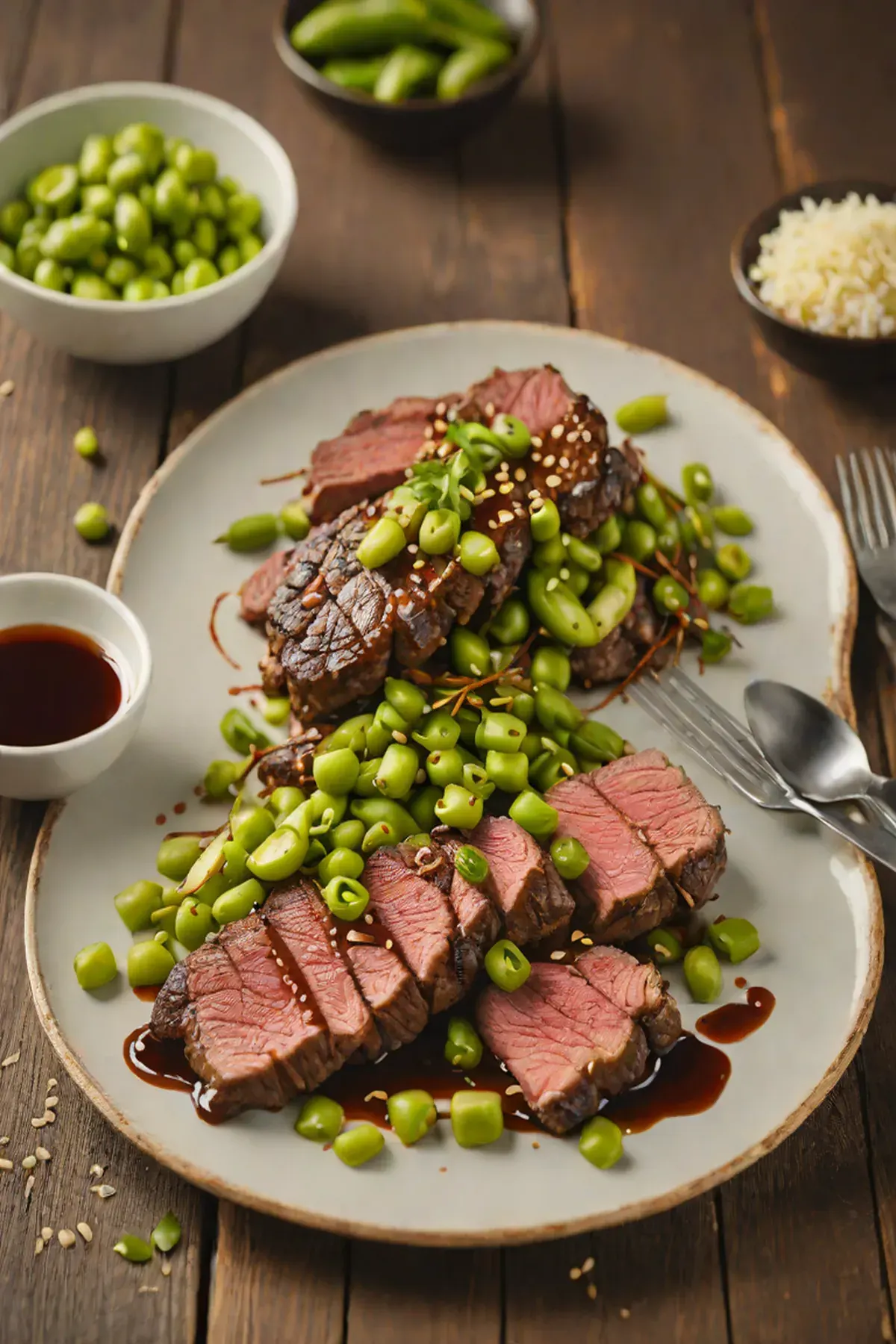 Grilled Beef with Edamame