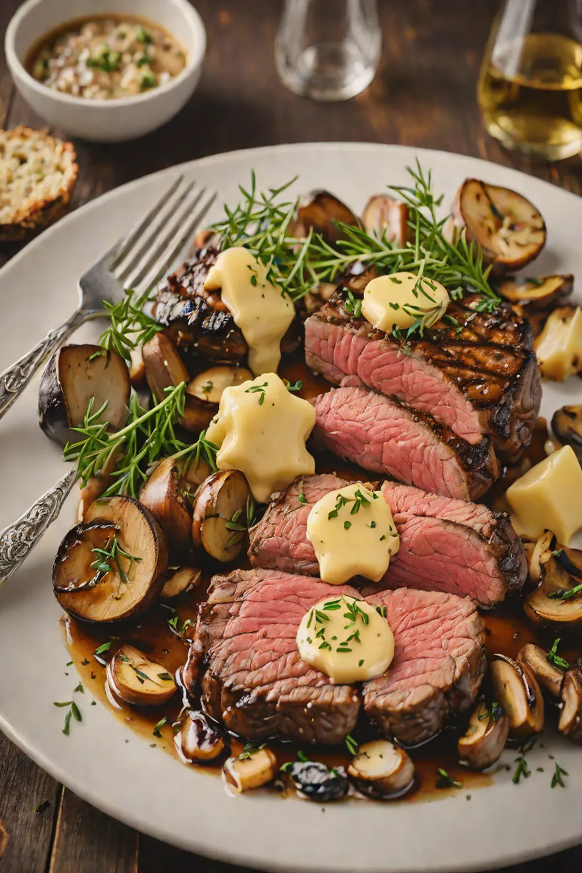 Grilled Beef with Mushroom and Garlic Butter