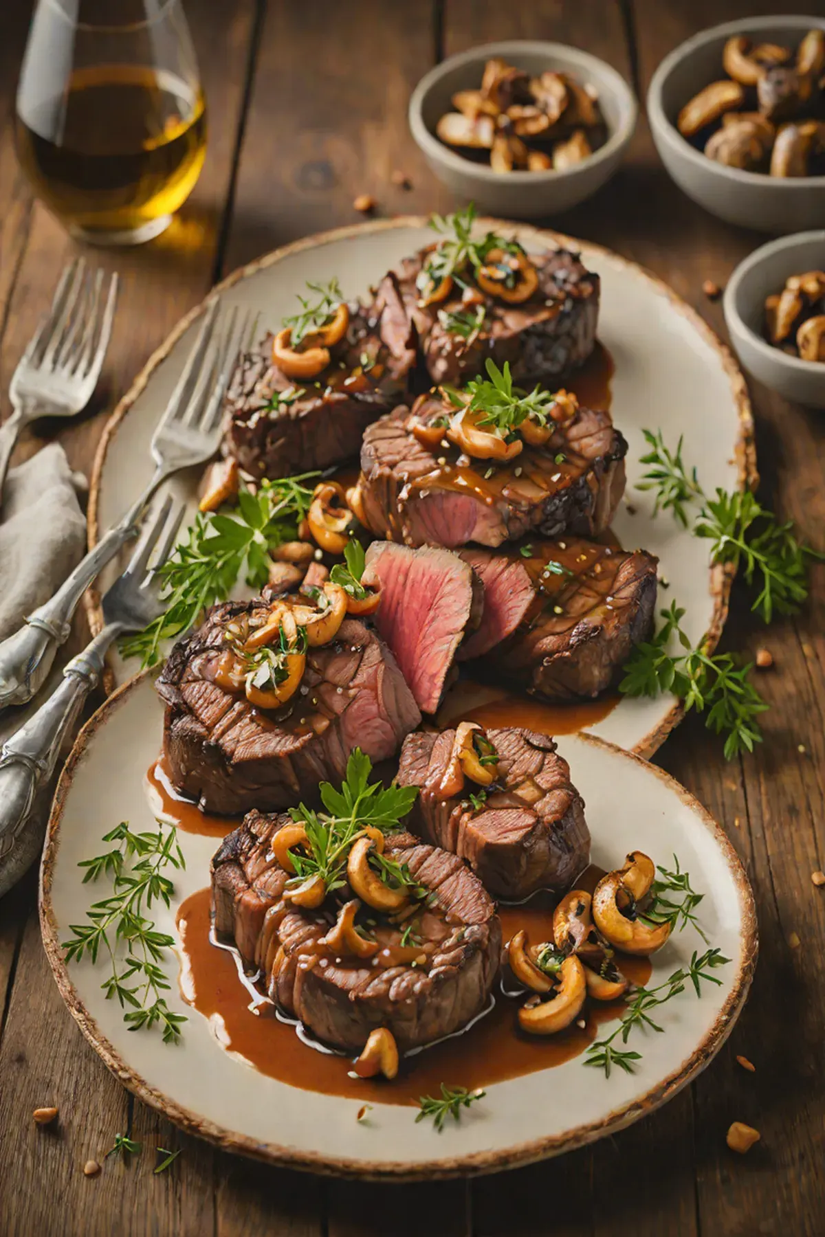 Grilled Bison Steaks with Wild Mushroom Sauce