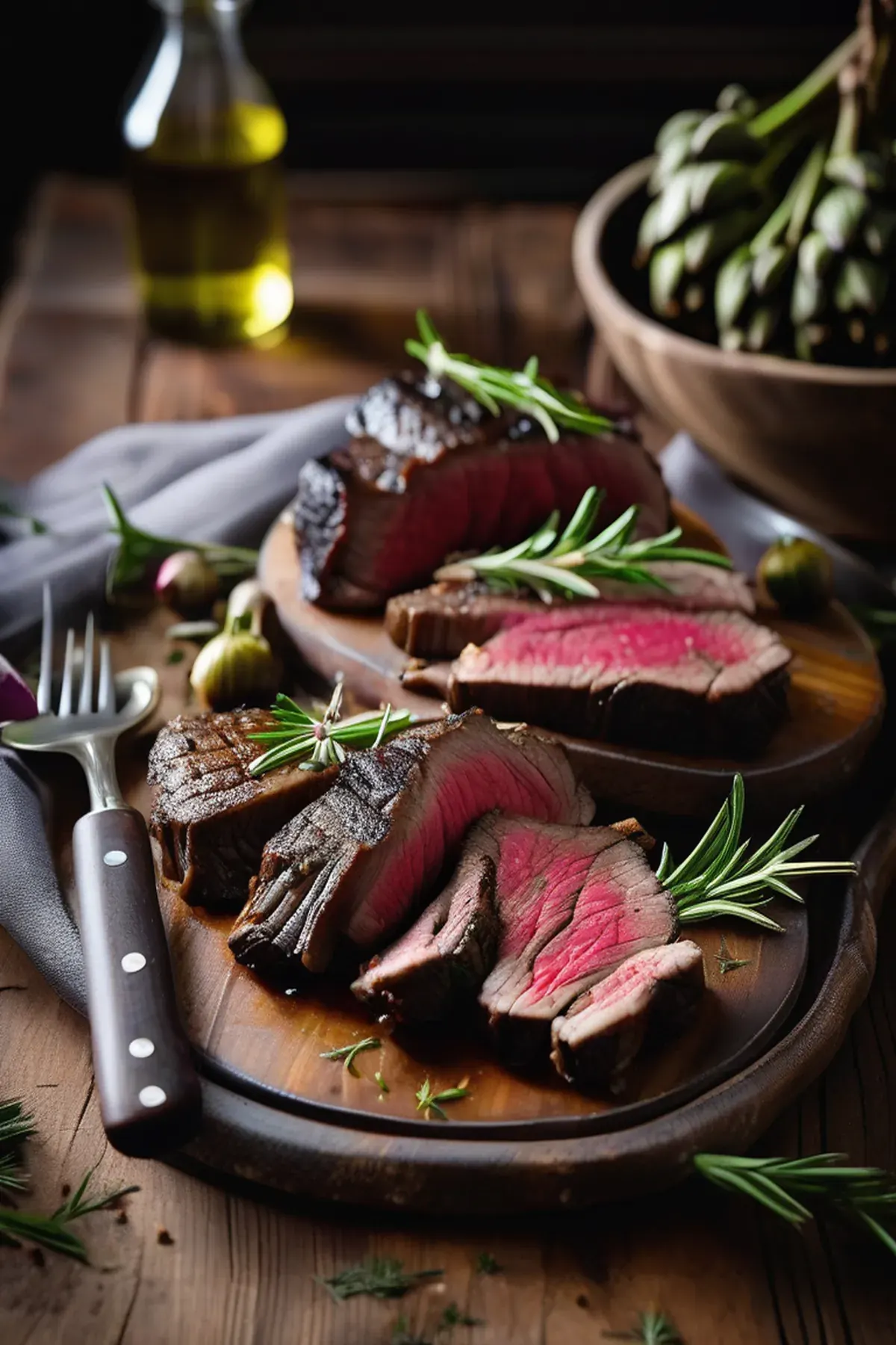 Grilled Bison with Artichoke Hearts and Garlic Herb Oil
