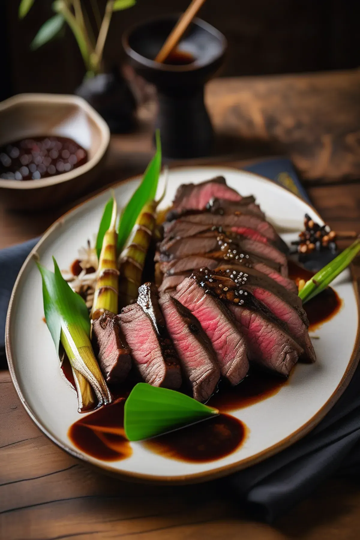 Grilled Bison with Bamboo Shoot and Ginger Glaze