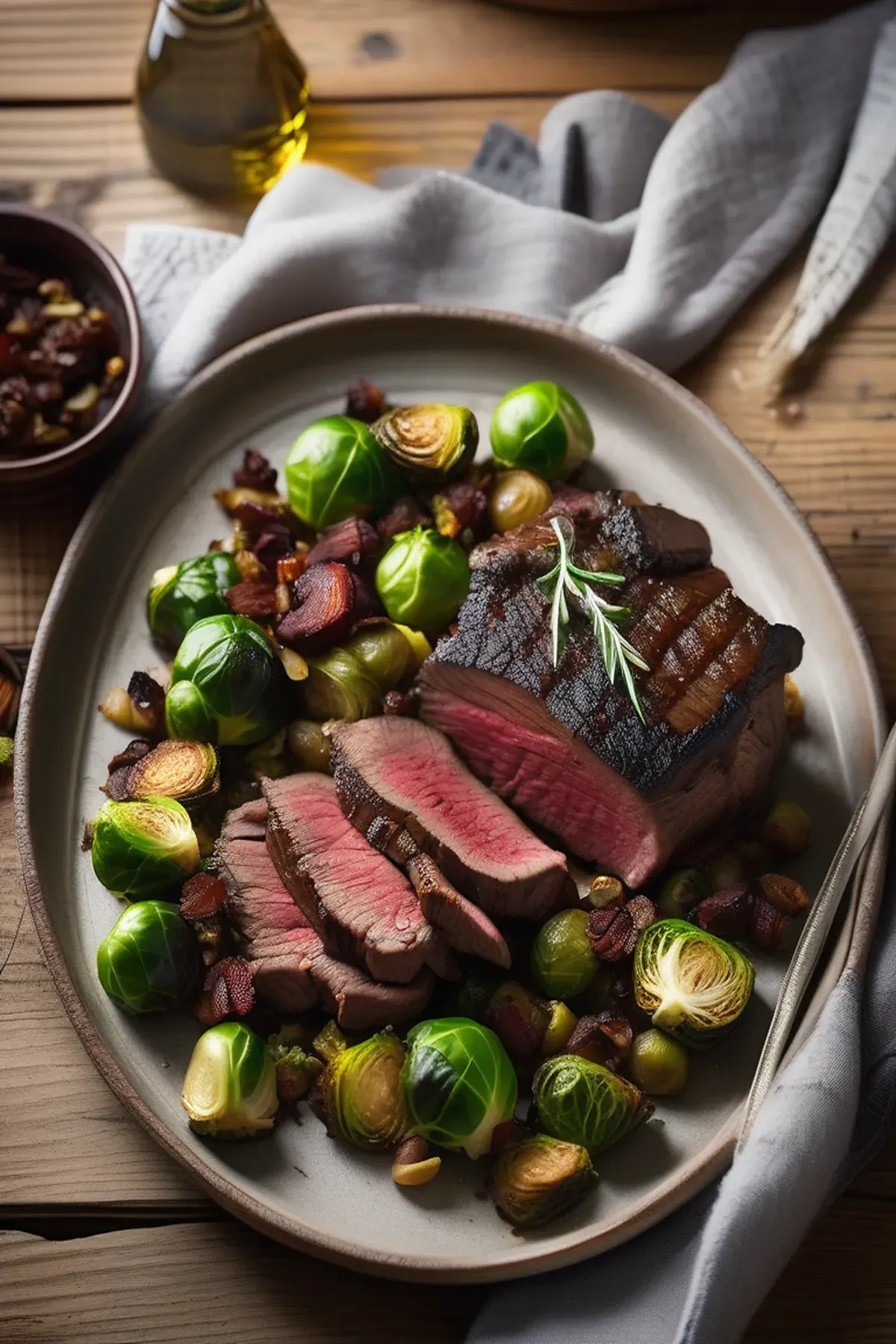 Grilled Bison with Brussels Sprout Hash