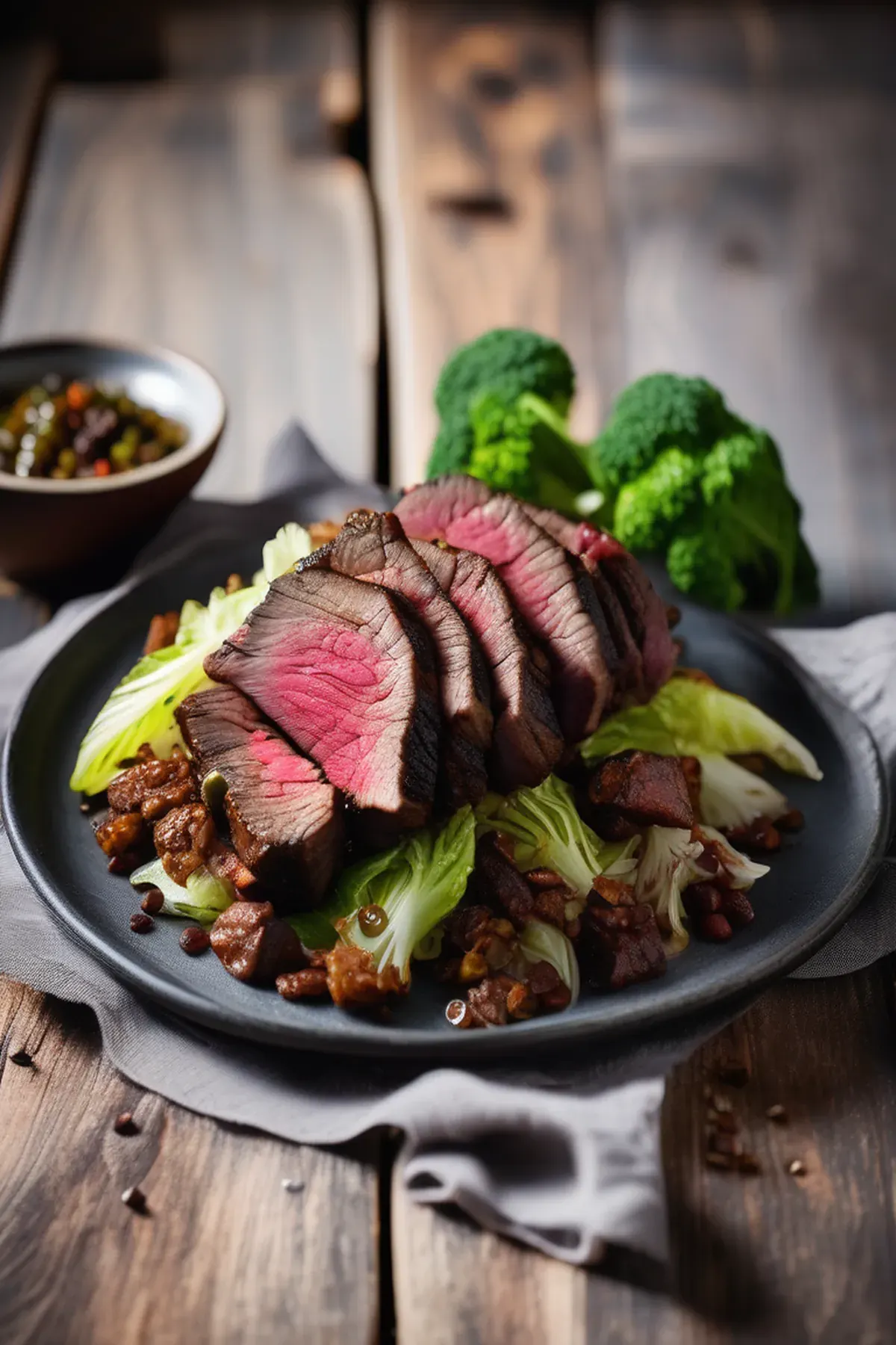 Grilled Bison with Cabbage