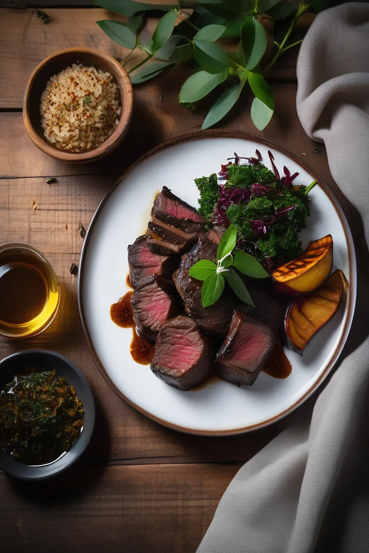 Grilled Bison with Cassava Root Cakes