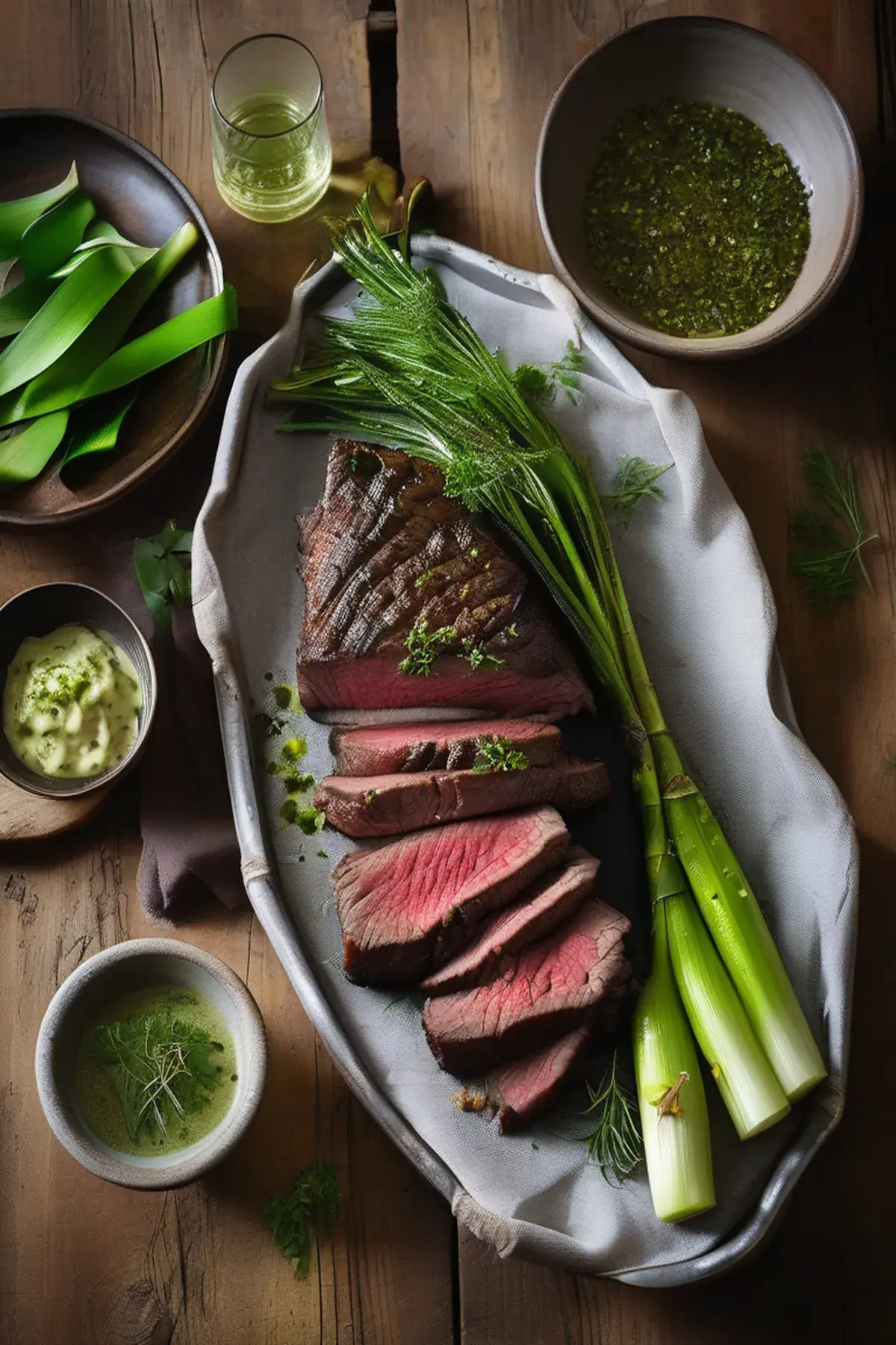 Grilled Bison with Leek and Herb Butter