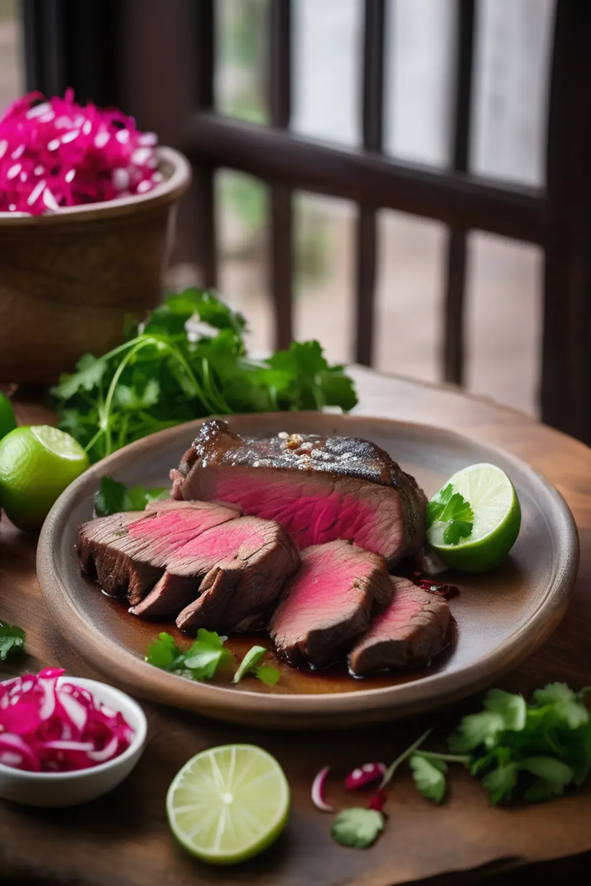 Grilled Bison with Radish Slaw